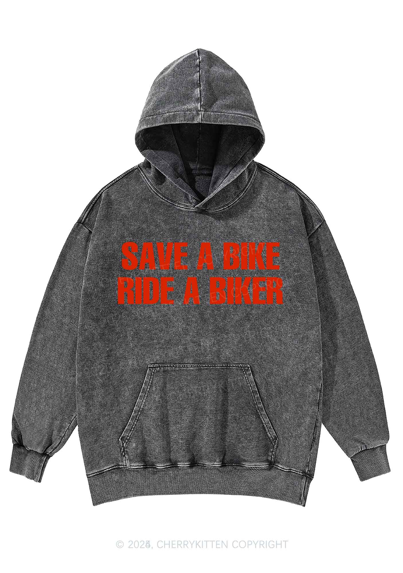 Save Bike Ride Biker Y2K Washed Hoodie Cherrykitten