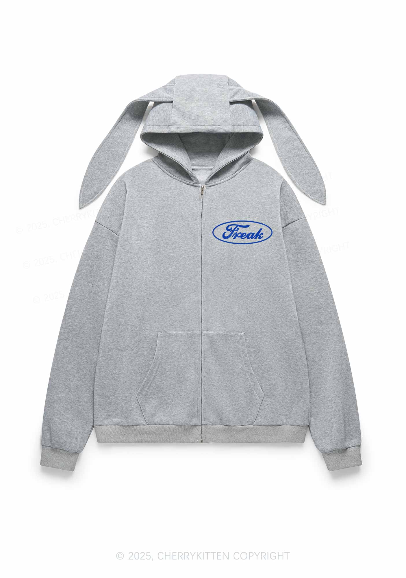 Oval Freak Y2K Bunny Ear Zip Hoodie Cherrykitten