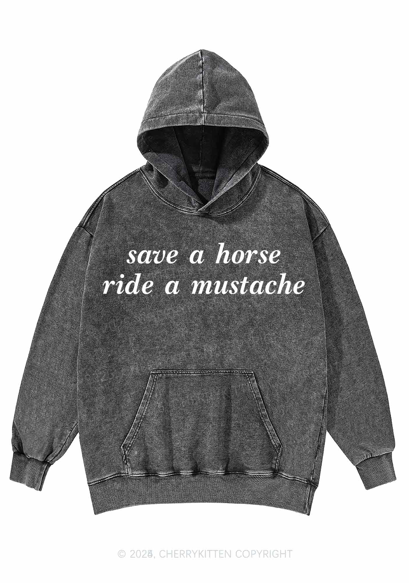 Ride A Mustache Y2K Washed Hoodie Cherrykitten