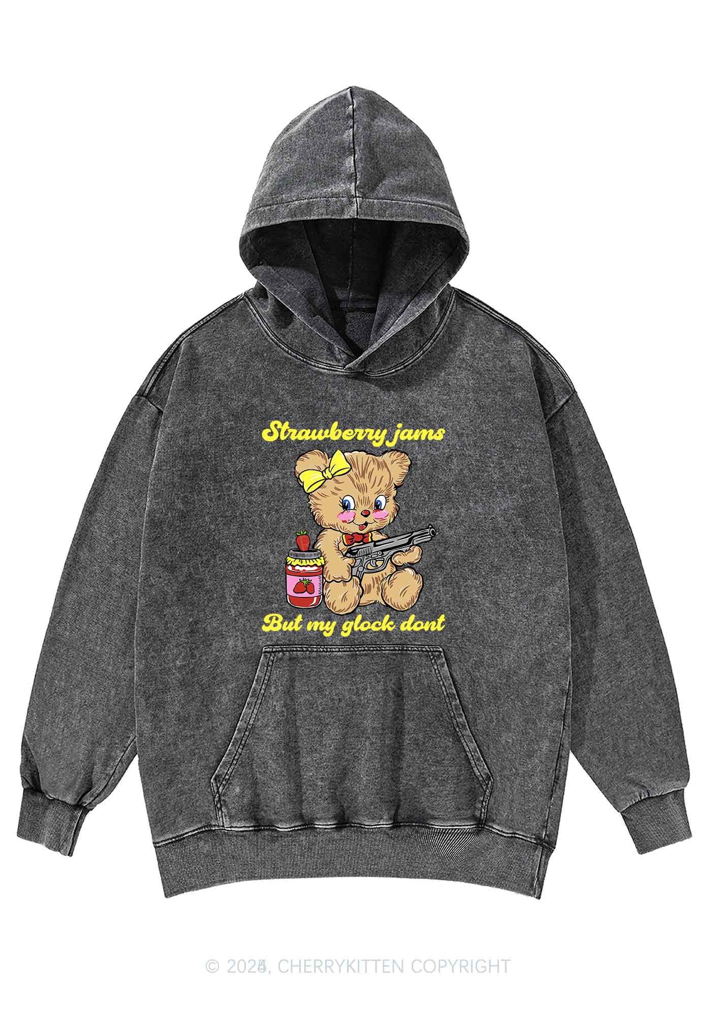 Strawberry Jams Bear Y2K Washed Hoodie Cherrykitten