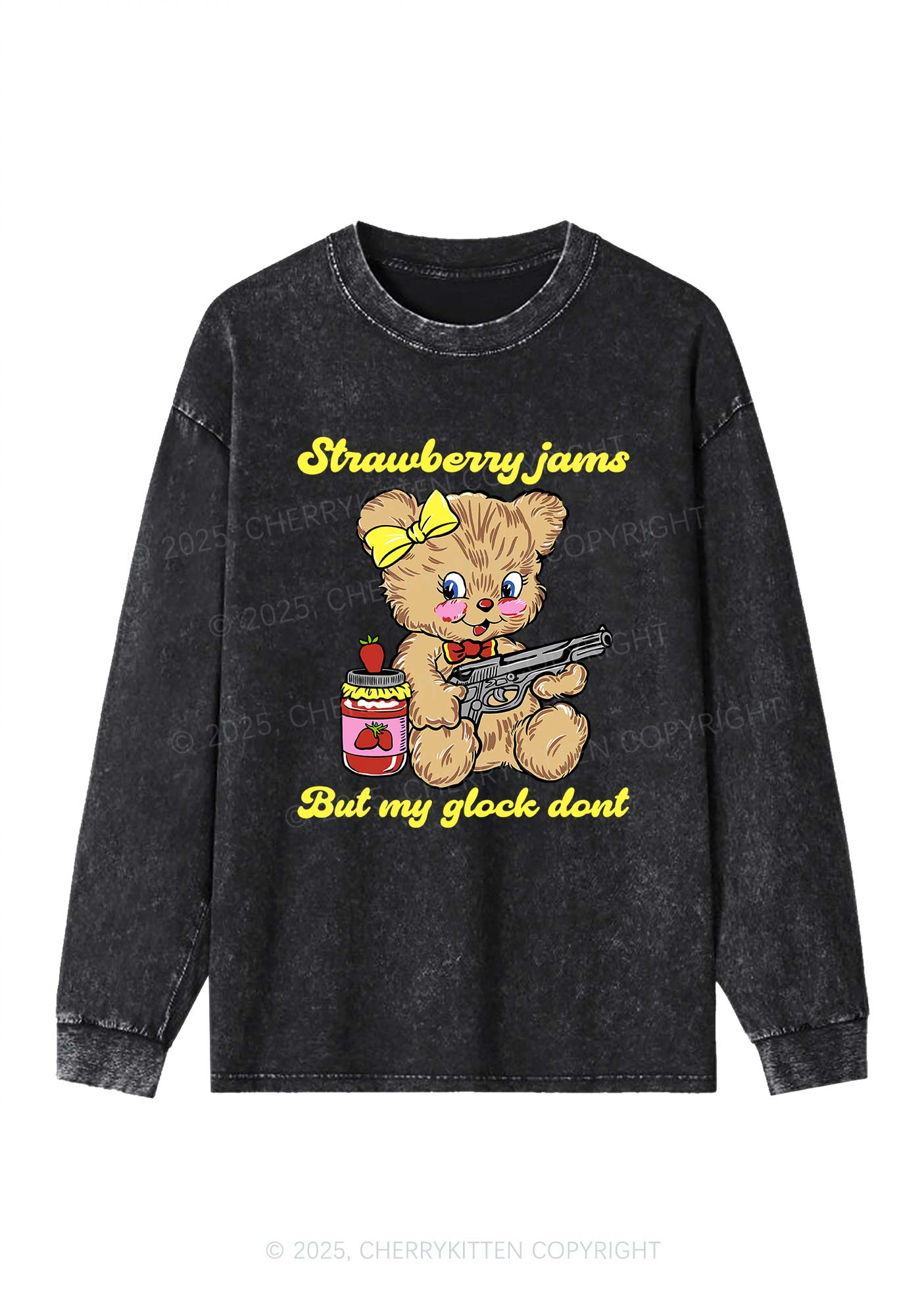 Strawberry Jams Bear Y2K Washed Long Sleeves Cherrykitten
