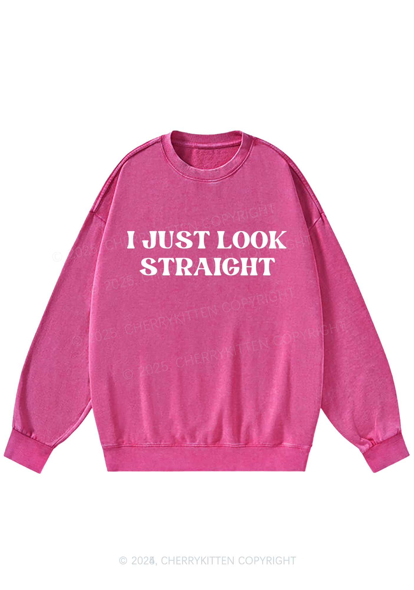 I Just Look Straight Y2K Washed Sweatshirts Cherrykitten
