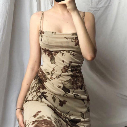 Retro Fashion Print One Shoulder Strappy Dress