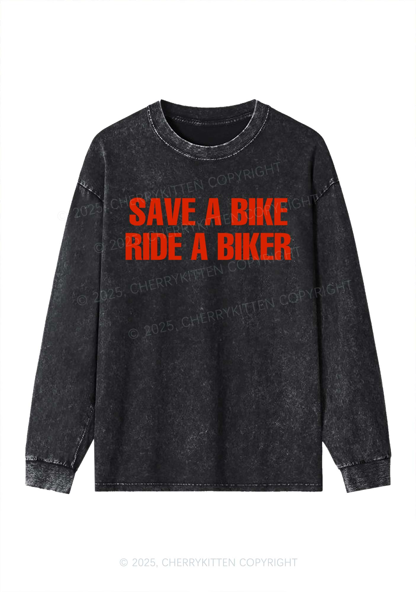 Save Bike Ride Biker Y2K Washed Long Sleeves Cherrykitten