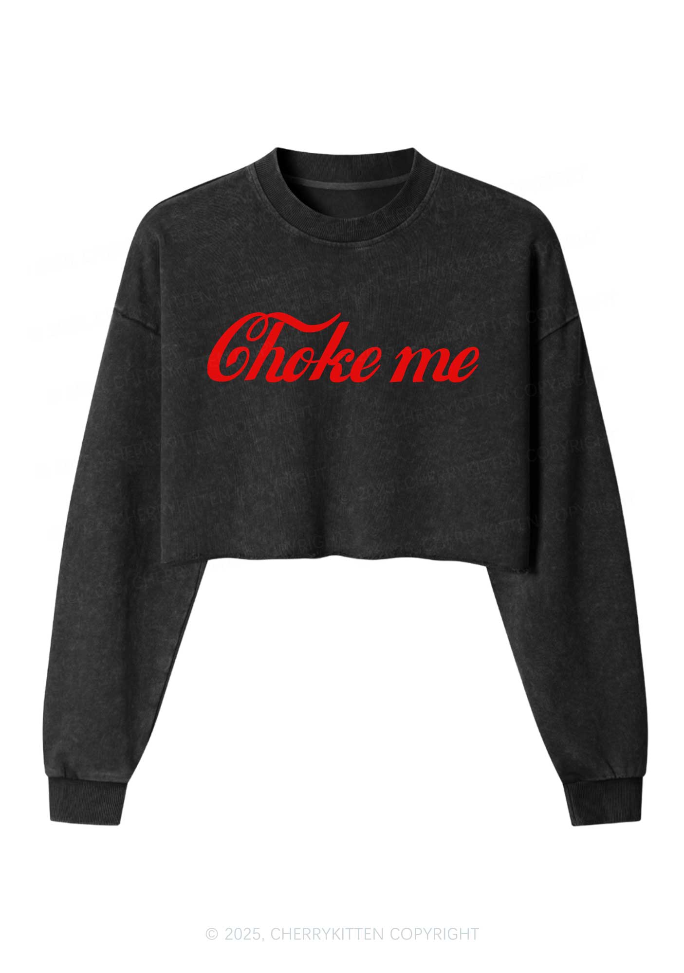 Choke Me Y2K Crop Washed Sweatshirts Cherrykitten