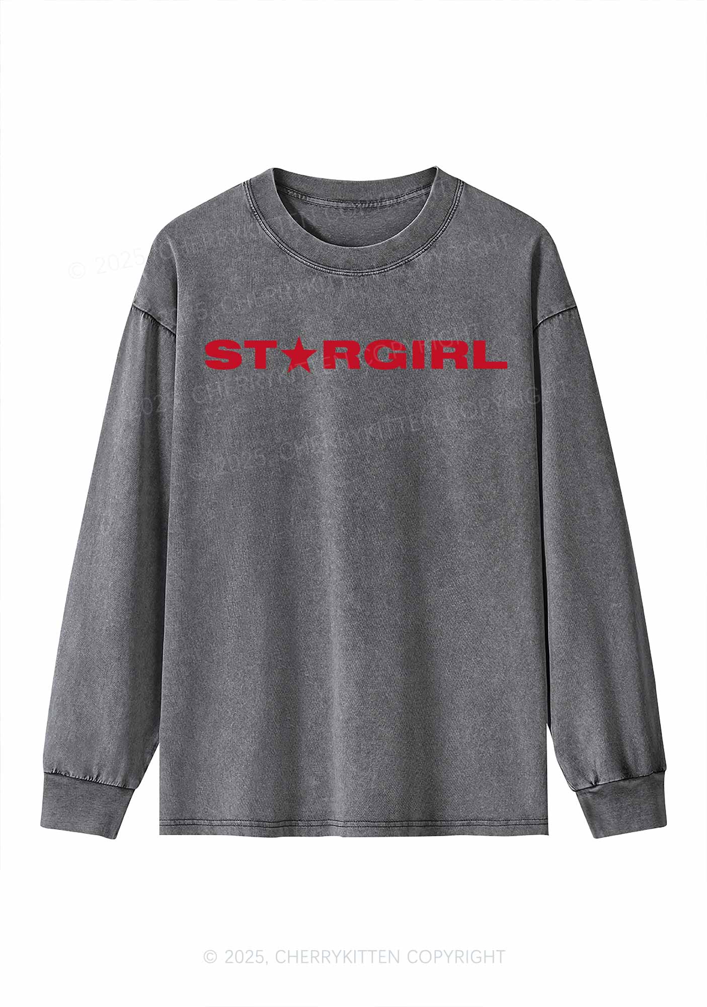 Red Stargirl Y2K Washed Long Sleeves Cherrykitten
