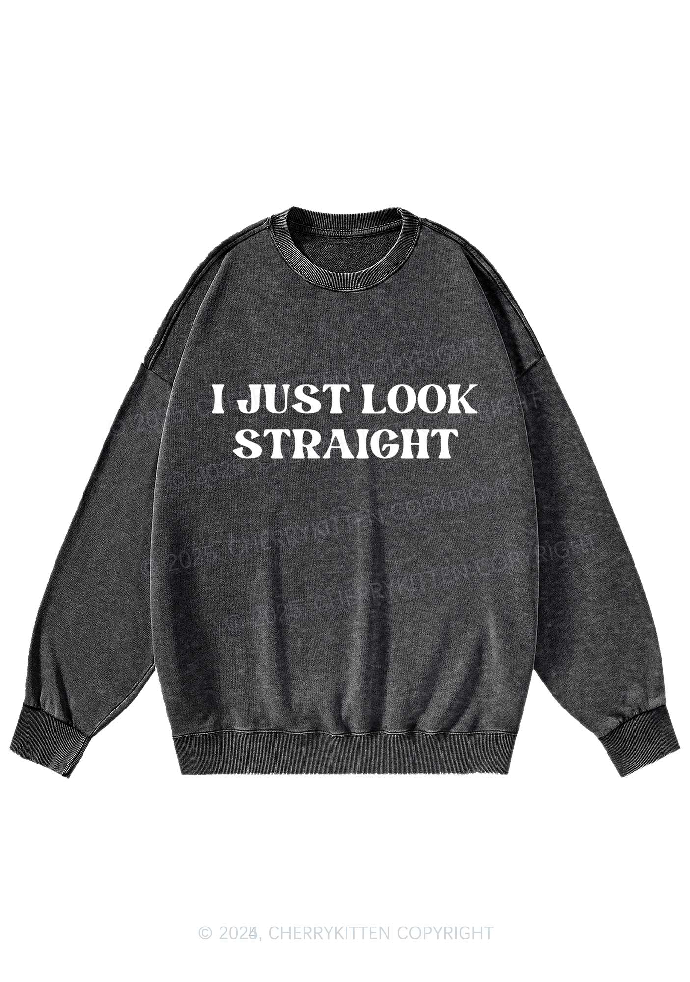 I Just Look Straight Y2K Washed Sweatshirts Cherrykitten