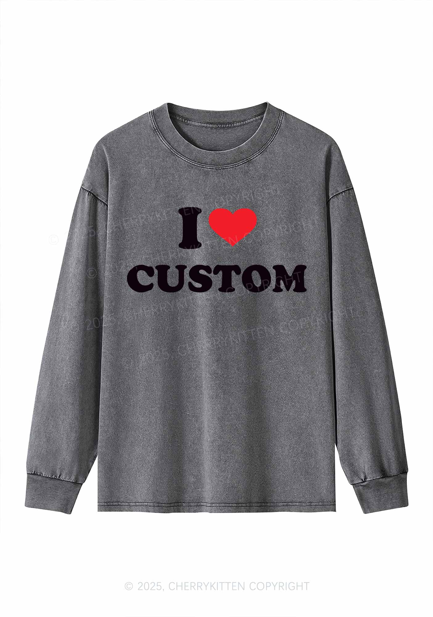 I Love Custom Personalized Y2K Washed Long Sleeves Cherrykitten