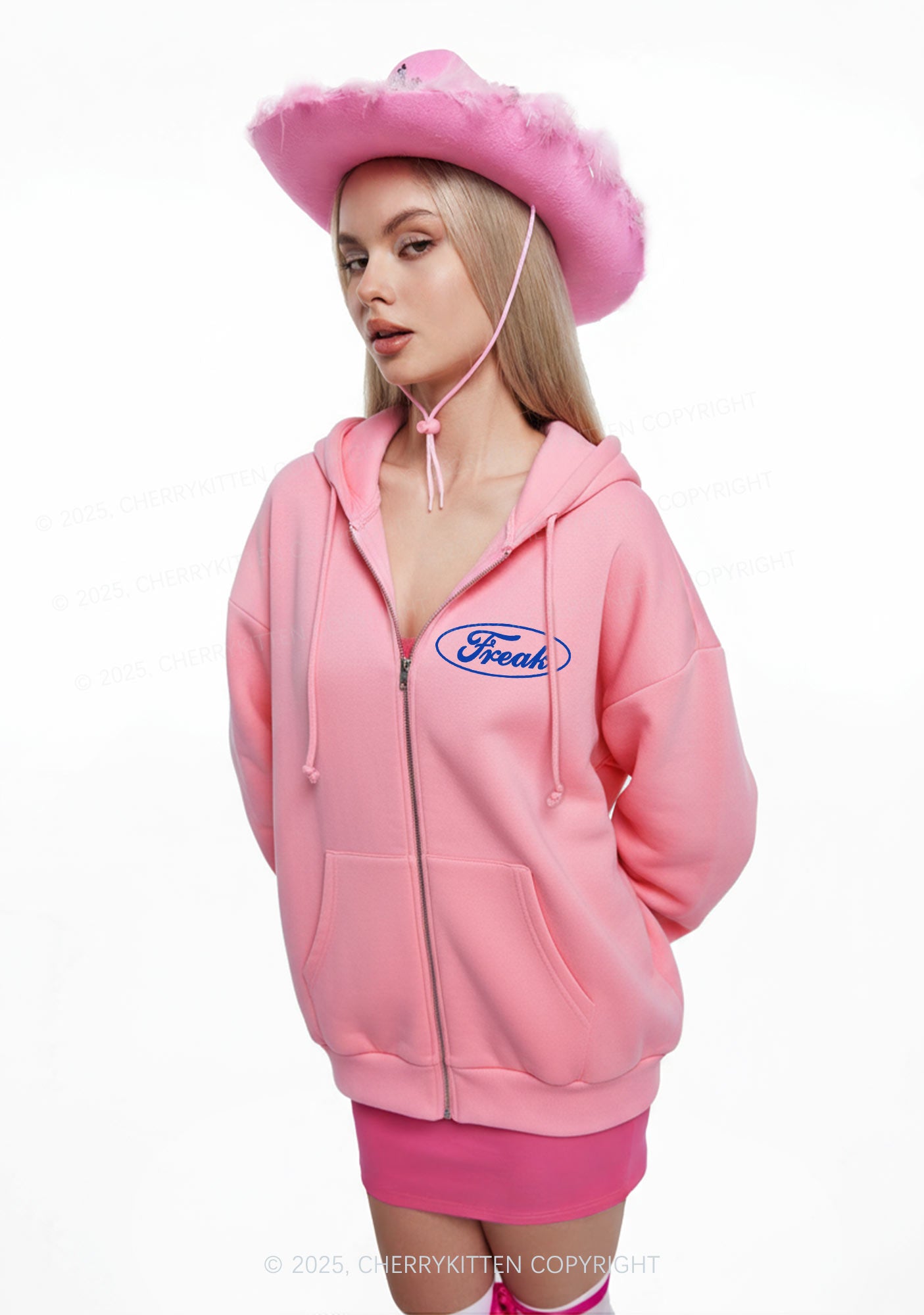 Oval Freak Y2K Bunny Ear Zip Hoodie Cherrykitten