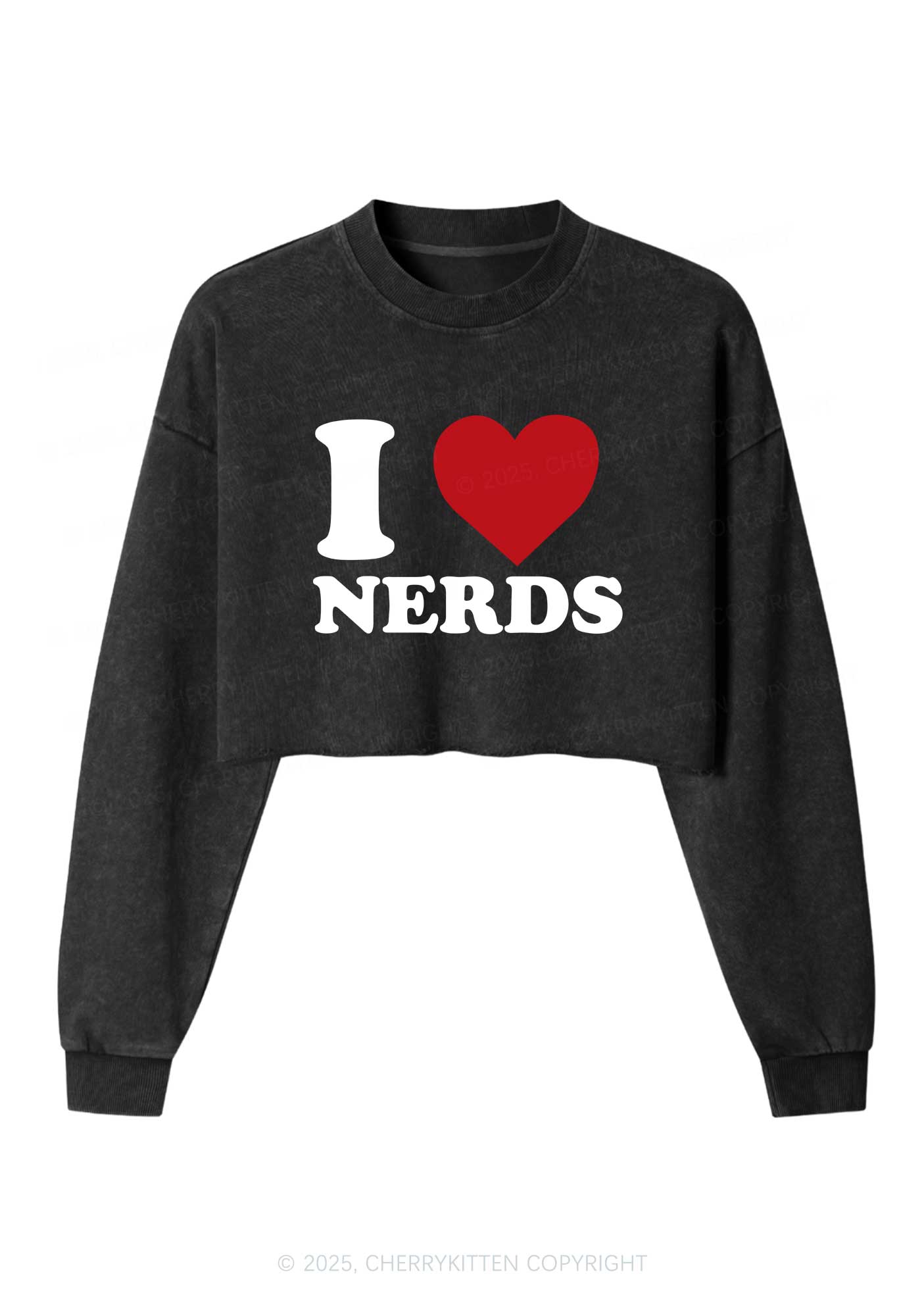 I Love Nerds Y2K Crop Washed Sweatshirts Cherrykitten