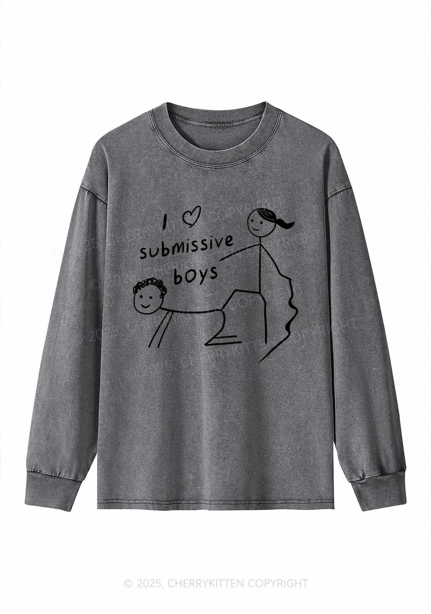 I Love S Boys Y2K Washed Long Sleeves Cherrykitten