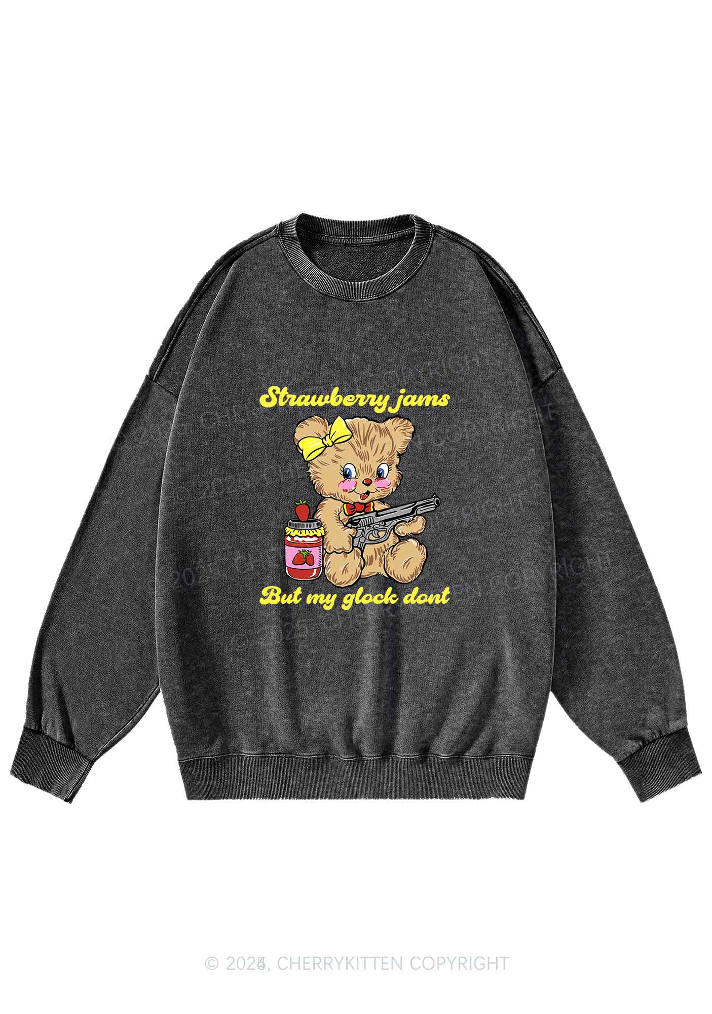 Strawberry Jams Bear Y2K Washed Sweatshirts Cherrykitten