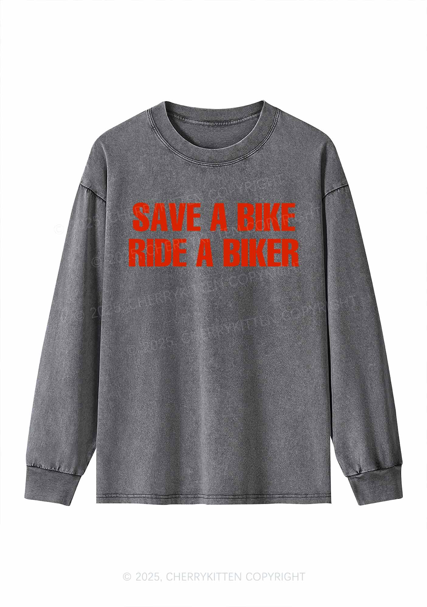 Save Bike Ride Biker Y2K Washed Long Sleeves Cherrykitten