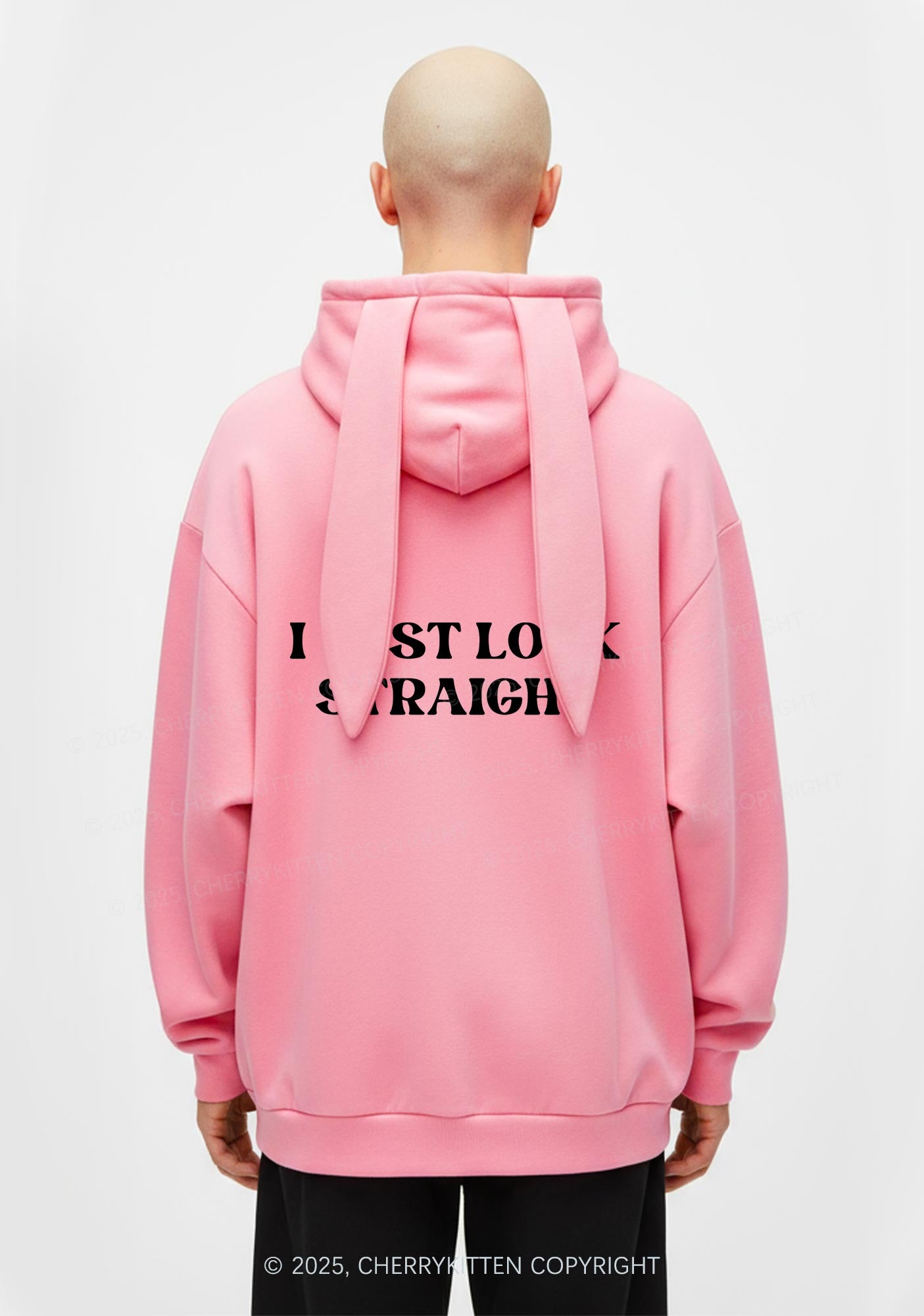 I Just Look Straight Y2K Bunny Ear Zip Hoodie Cherrykitten