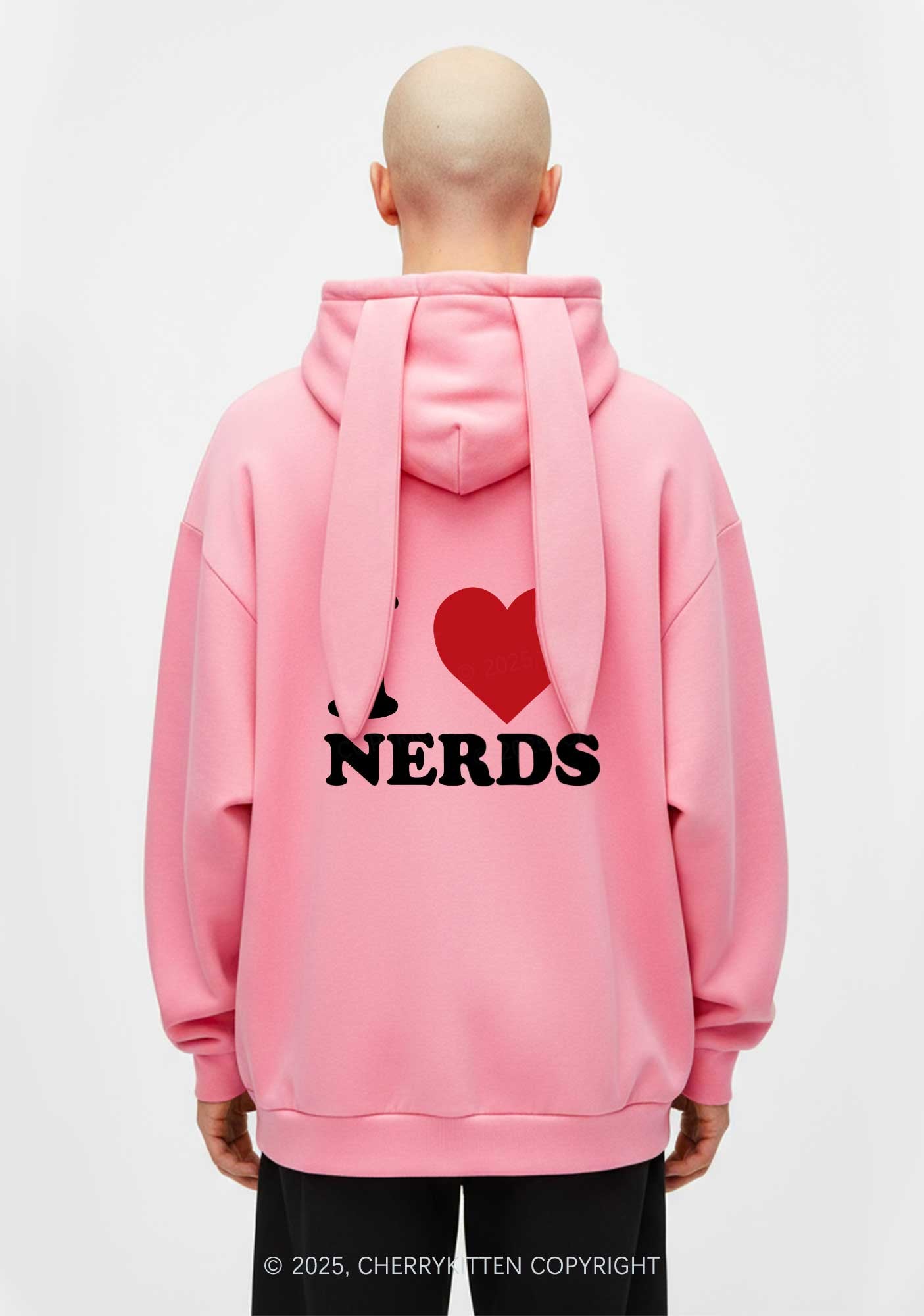I Love Nerds Y2K Bunny Ear Zip Hoodie Cherrykitten