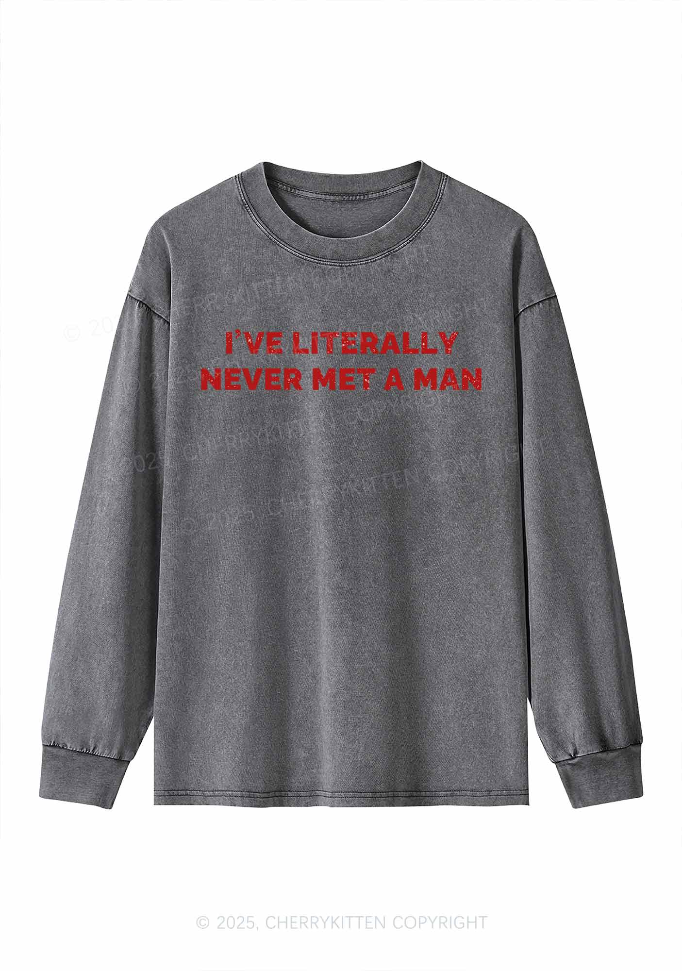 Never Met A Man Y2K Washed Long Sleeves Cherrykitten