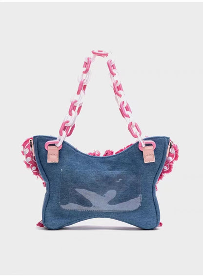 Acrylic Chain Y2K Pink Butterfly Denim Armpit Bag
