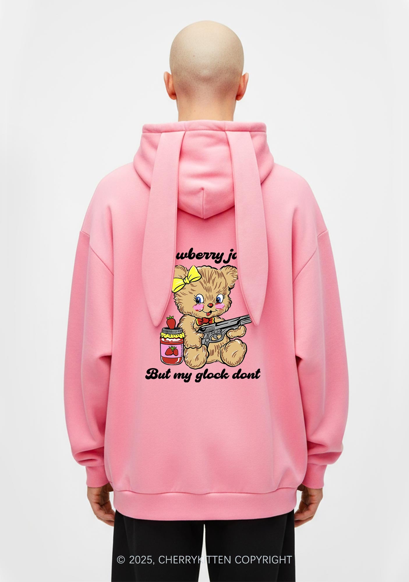 Strawberry Jams Bear Y2K Bunny Ear Zip Hoodie Cherrykitten