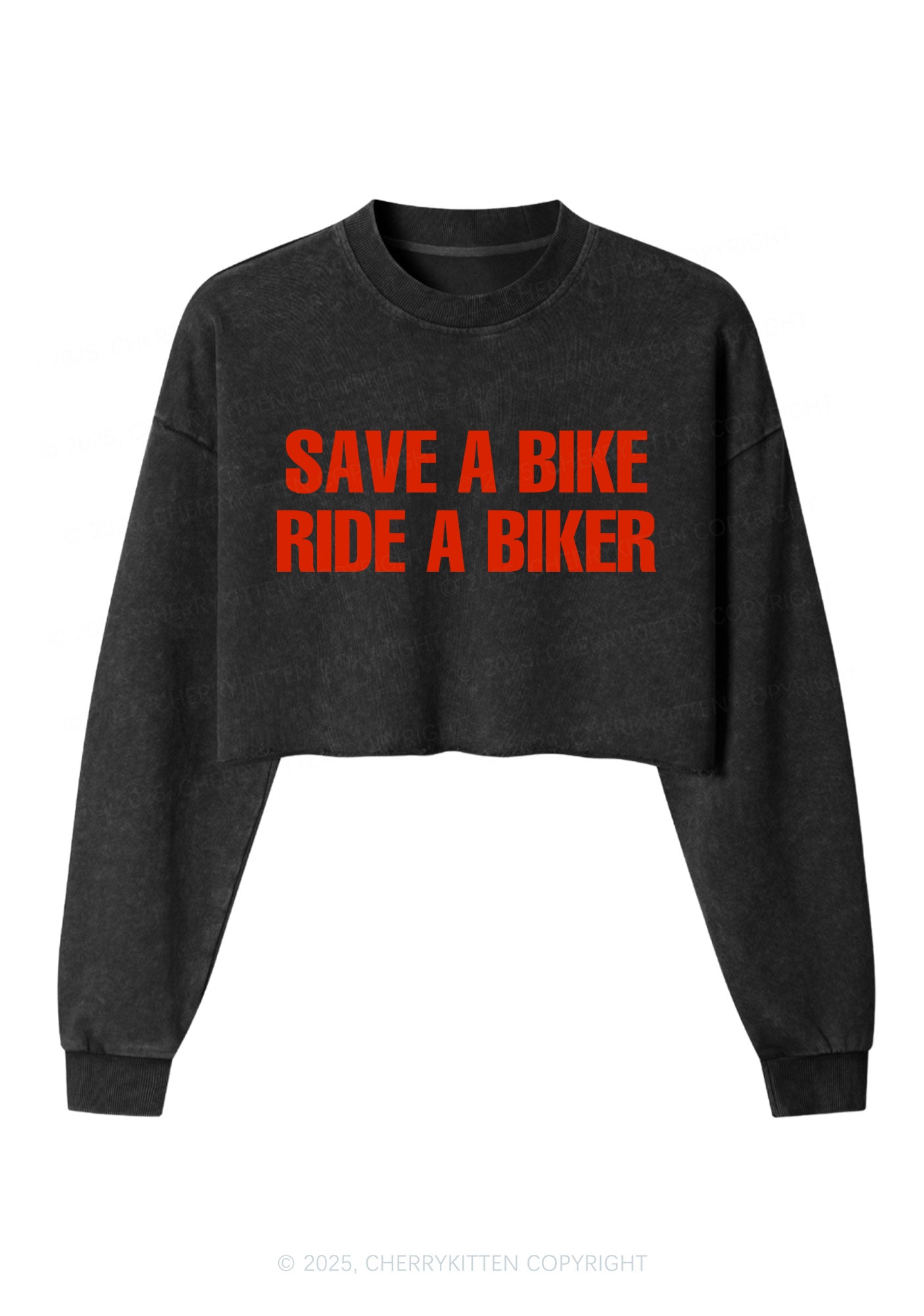 Save Bike Ride Biker Y2K Crop Washed Sweatshirts Cherrykitten