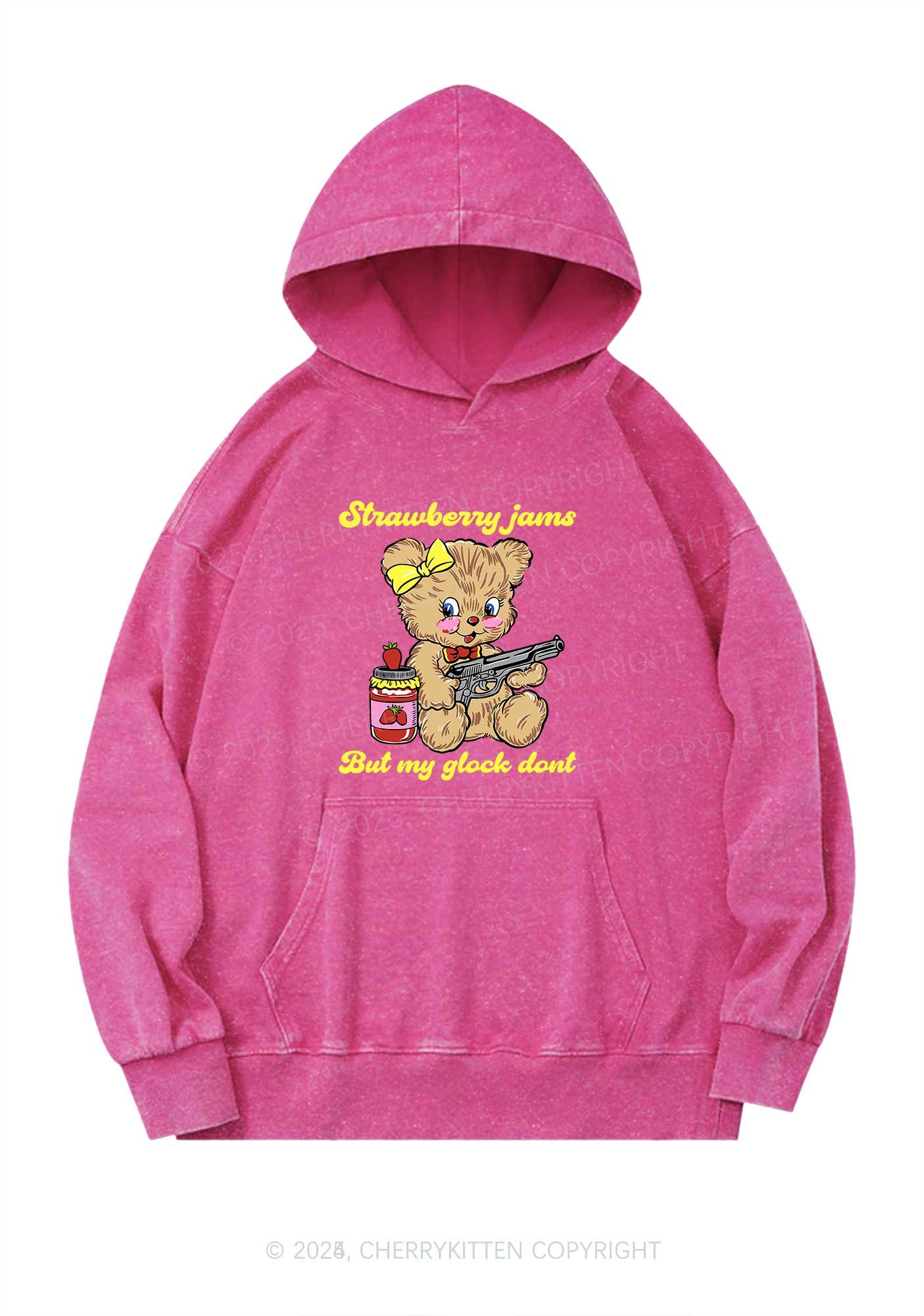 Strawberry Jams Bear Y2K Washed Hoodie Cherrykitten