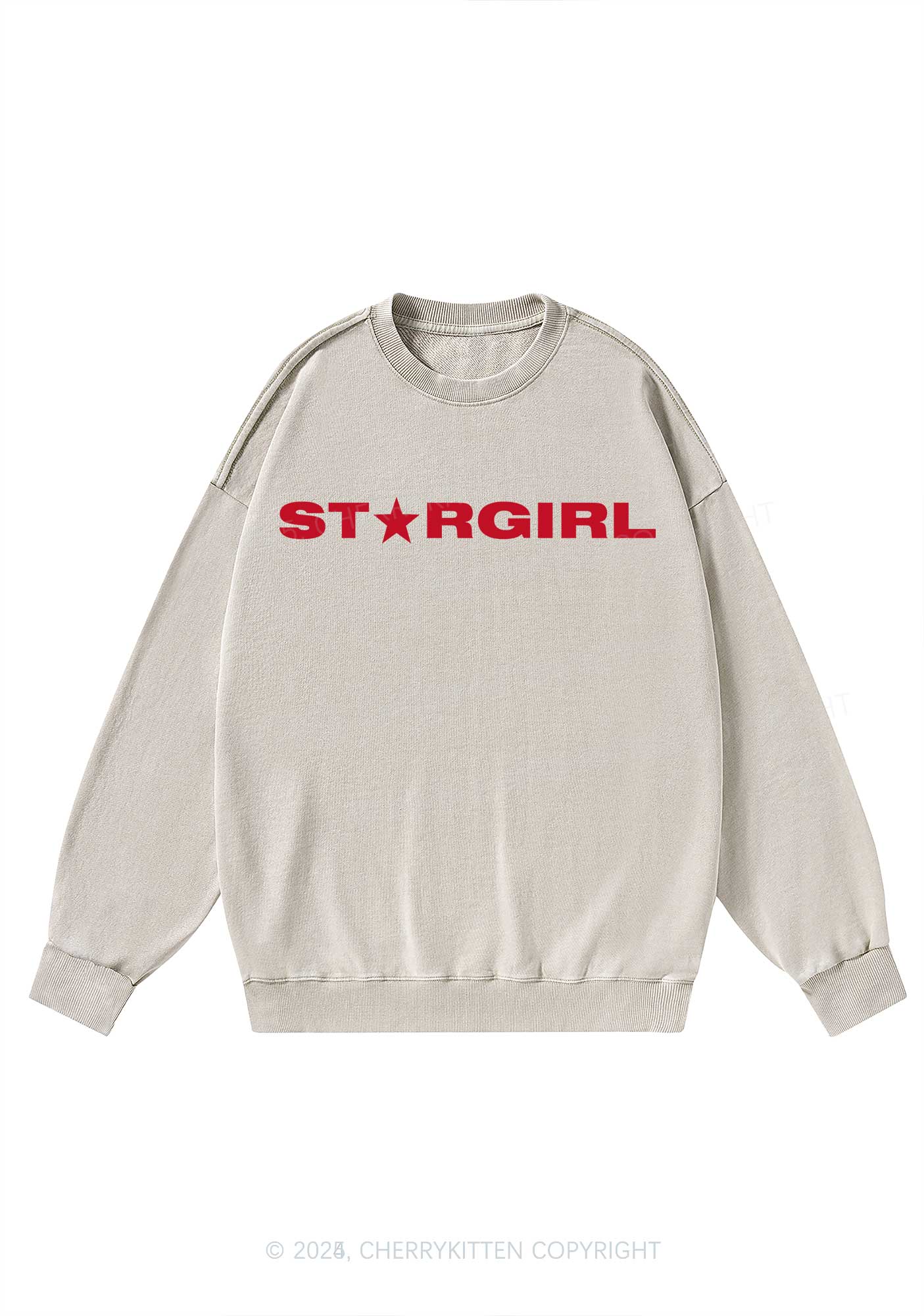 Red Stargirl Y2K Washed Sweatshirts Cherrykitten