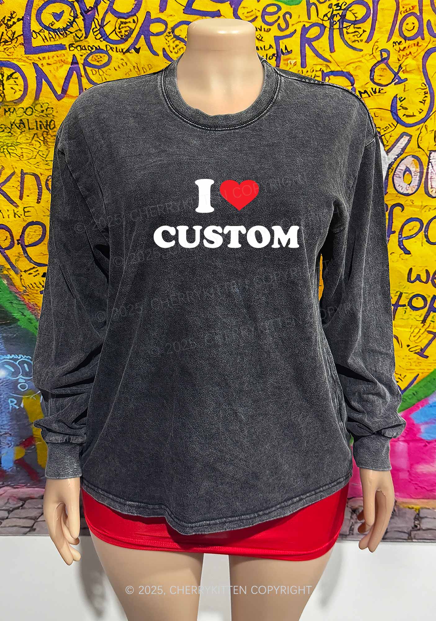 I Love Custom Personalized Y2K Washed Long Sleeves Cherrykitten