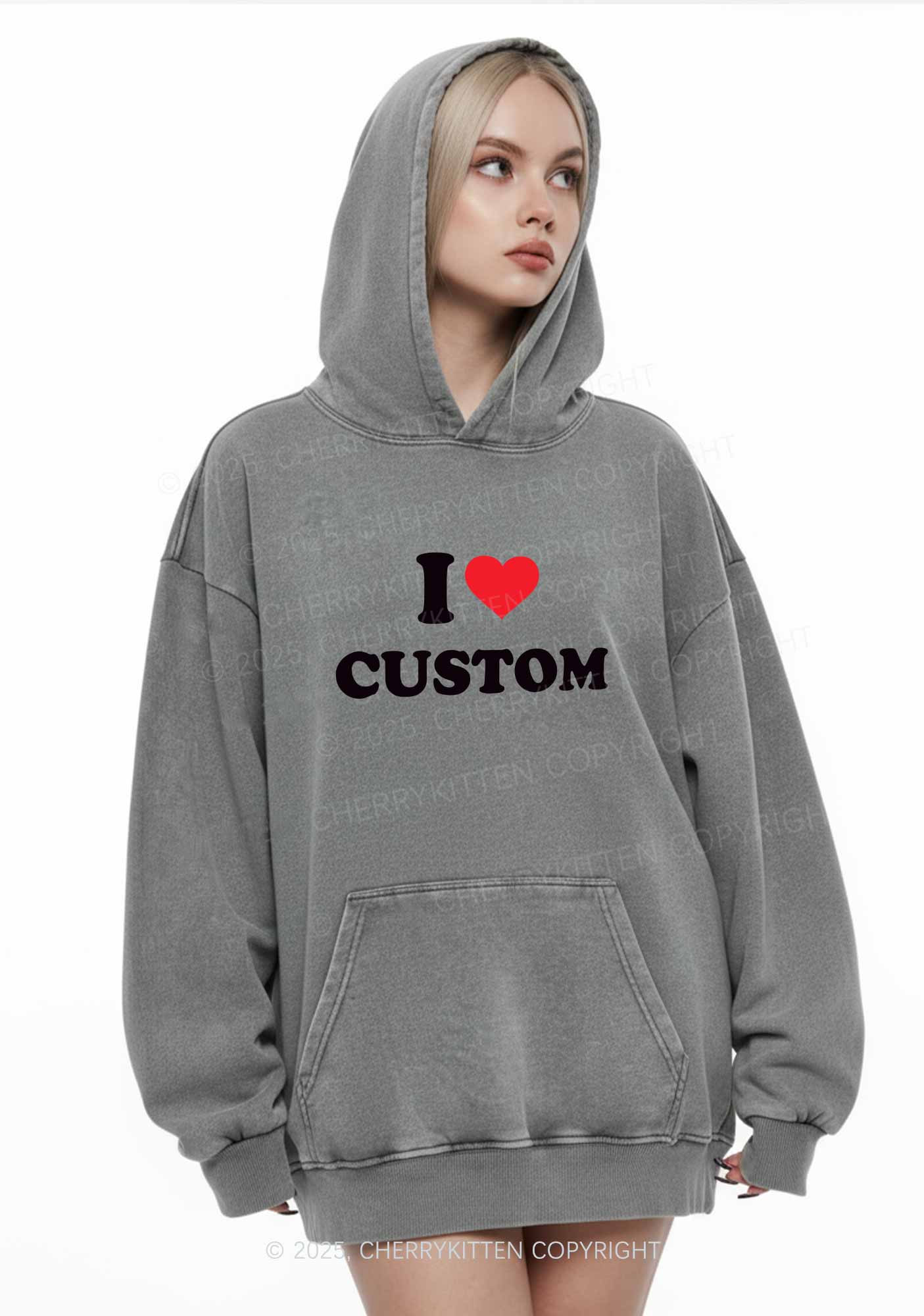 I Love Custom Personalized Y2K Washed Hoodie Cherrykitten