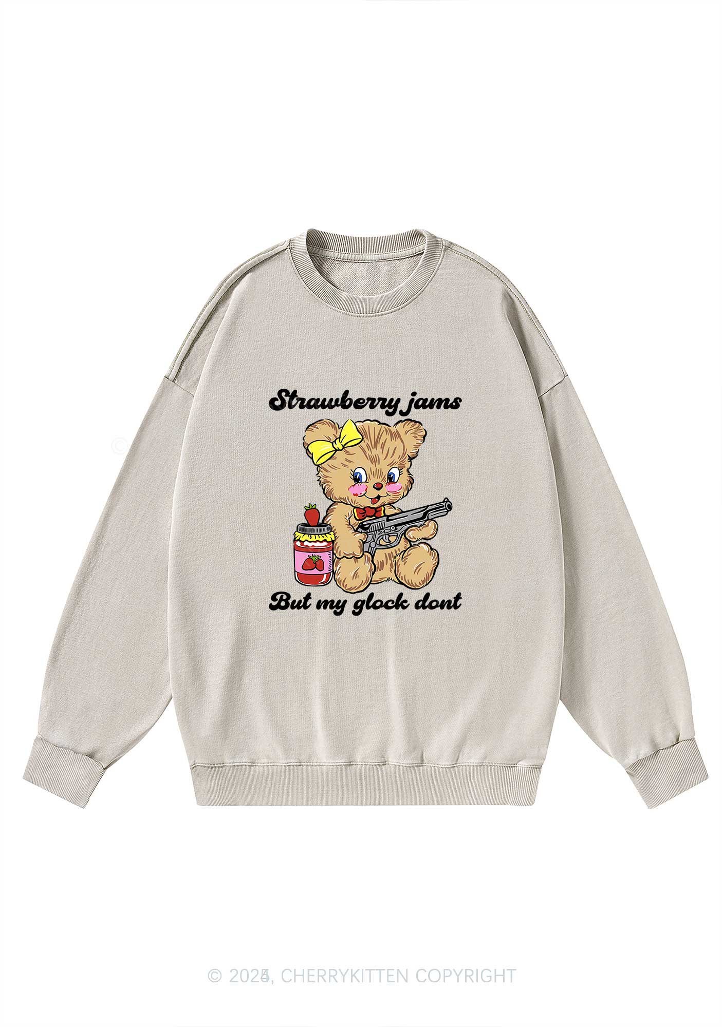 Strawberry Jams Bear Y2K Washed Sweatshirts Cherrykitten