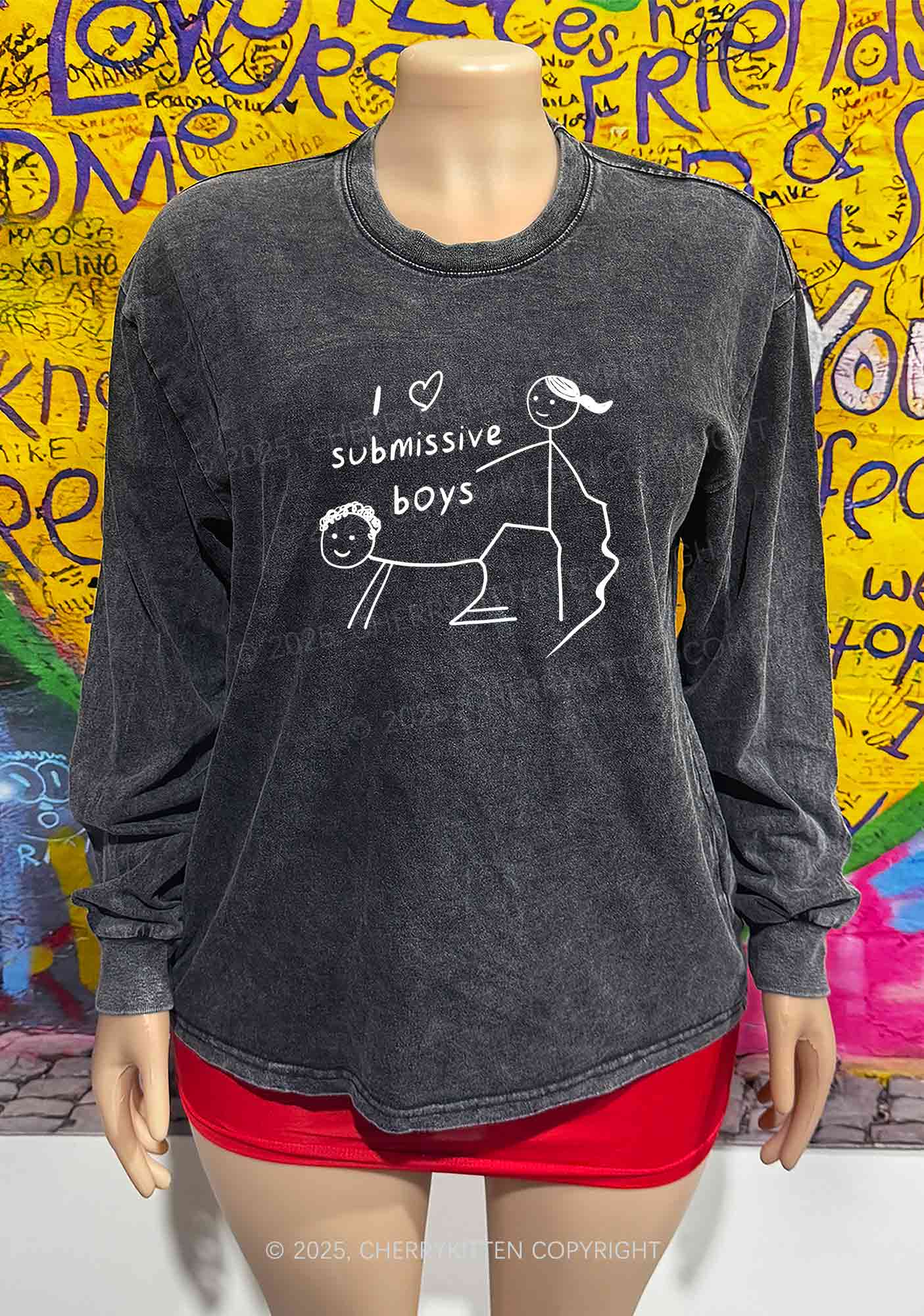 I Love S Boys Y2K Washed Long Sleeves Cherrykitten