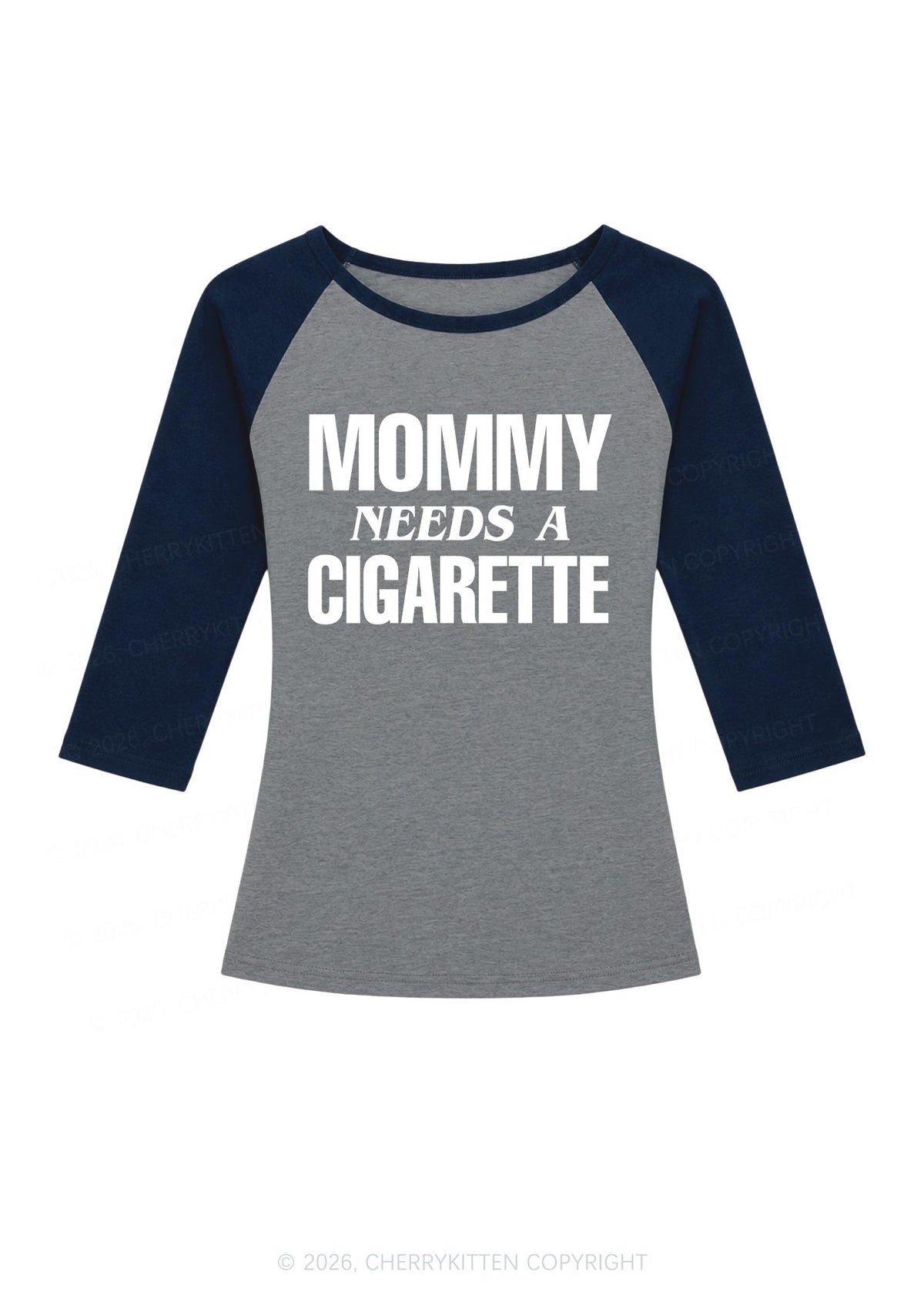 Mommy Needs A Cigarette Y2K Raglan Sleeve Crop Top Cherrykitten