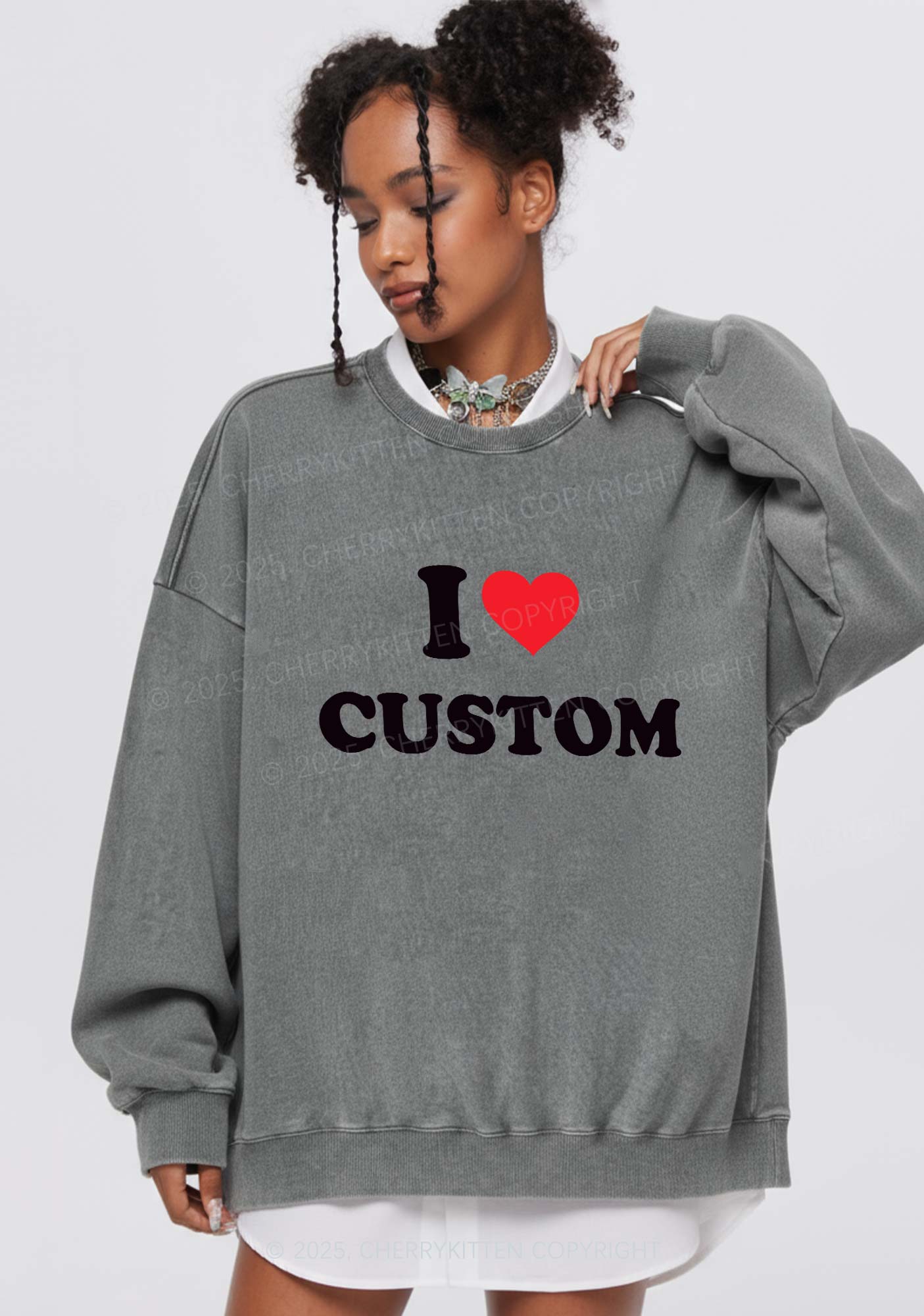 I Love Custom Personalized Y2K Washed Sweatshirts Cherrykitten