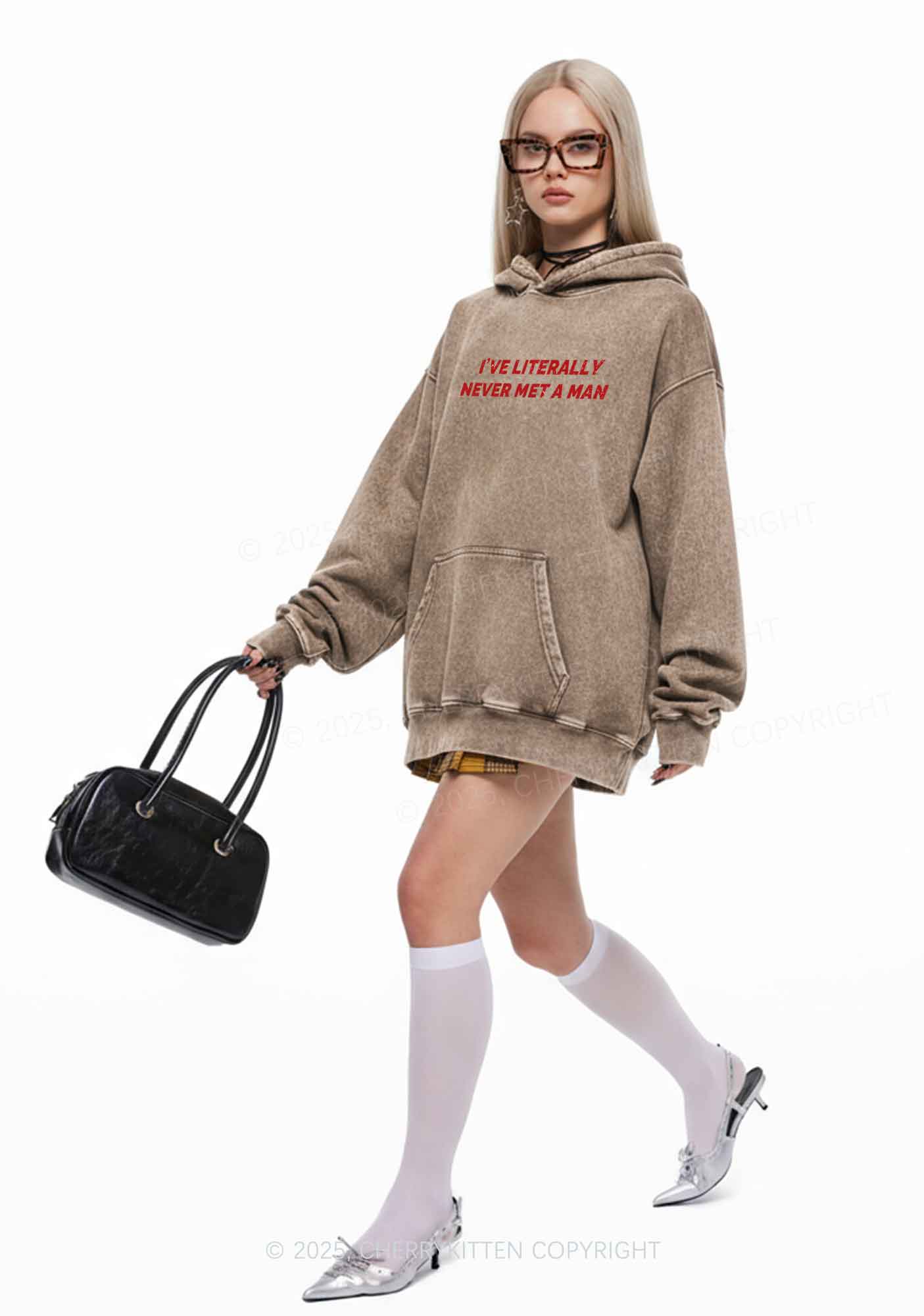 Never Met A Man Y2K Washed Hoodie Cherrykitten