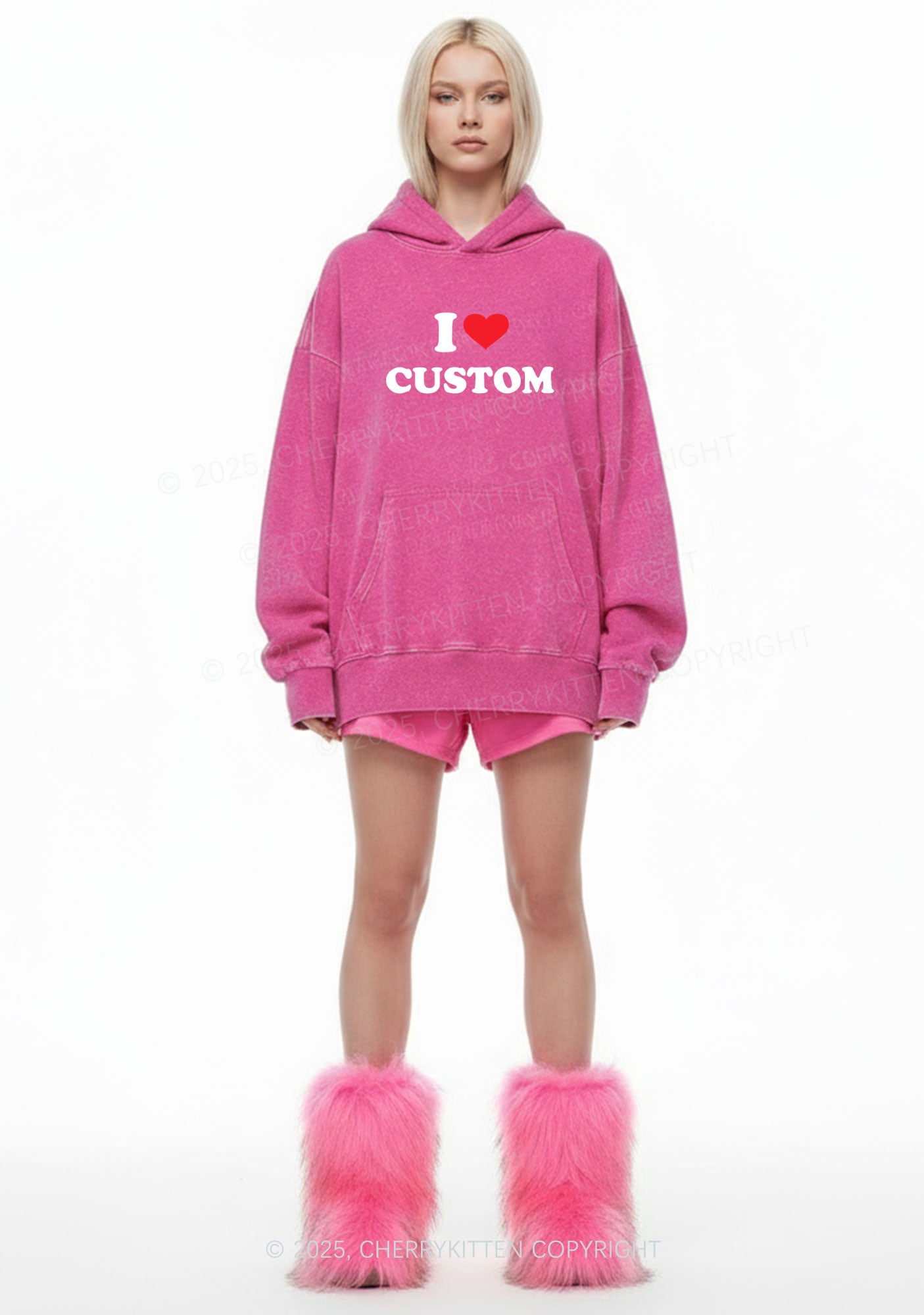 I Love Custom Personalized Y2K Washed Hoodie Cherrykitten