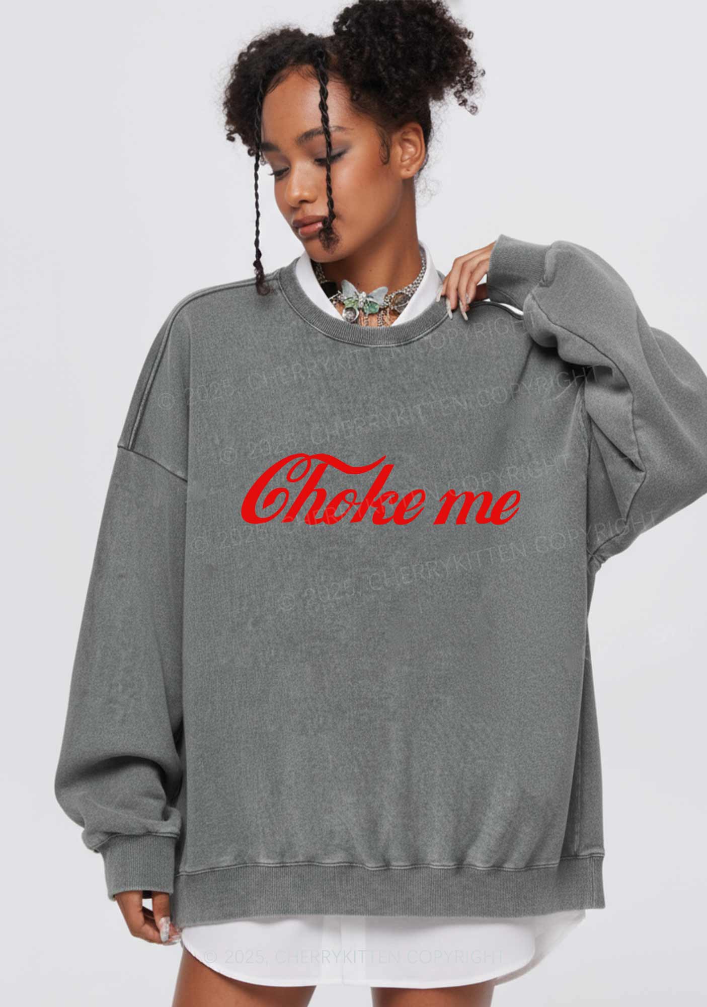 Choke Me Y2K Washed Sweatshirts Cherrykitten