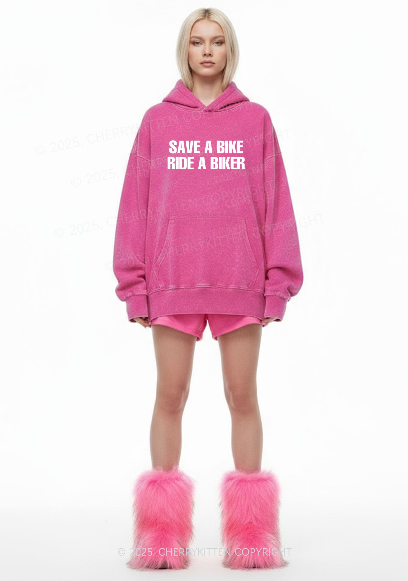 Save Bike Ride Biker Y2K Washed Hoodie Cherrykitten