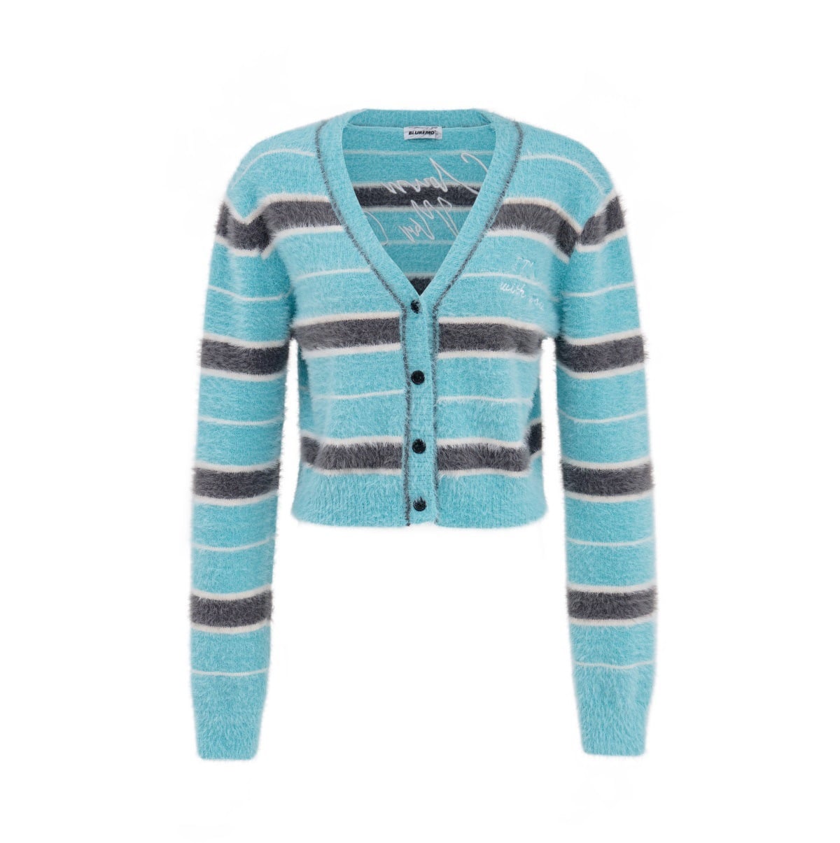 V Neck Color Block Embroidered Cardigan Sweater Top Cherrykitten