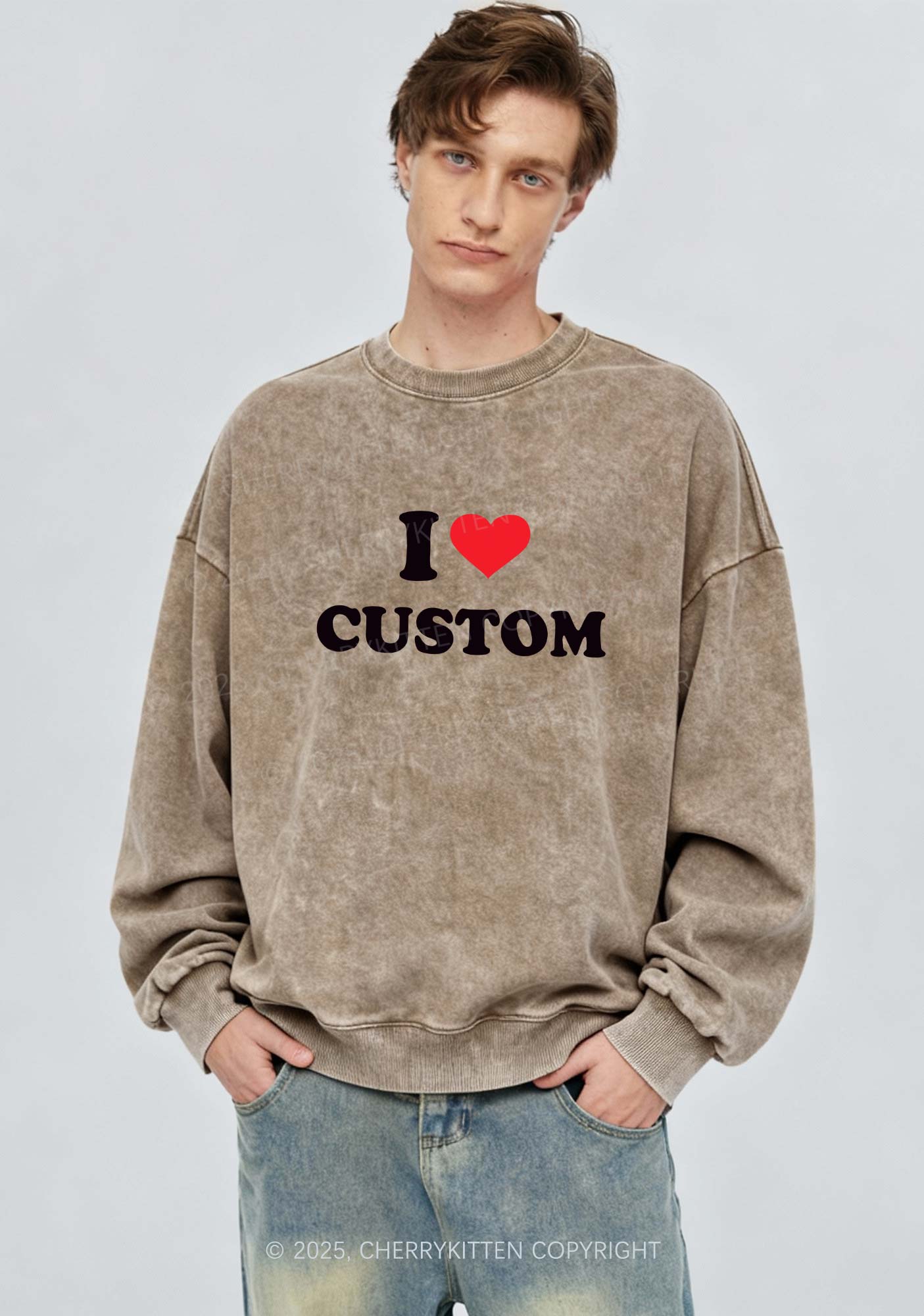 I Love Custom Personalized Y2K Washed Sweatshirts Cherrykitten