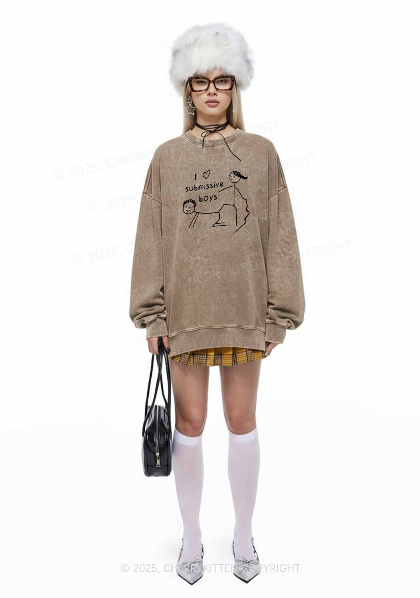 I Love S Boys Y2K Washed Sweatshirts Cherrykitten