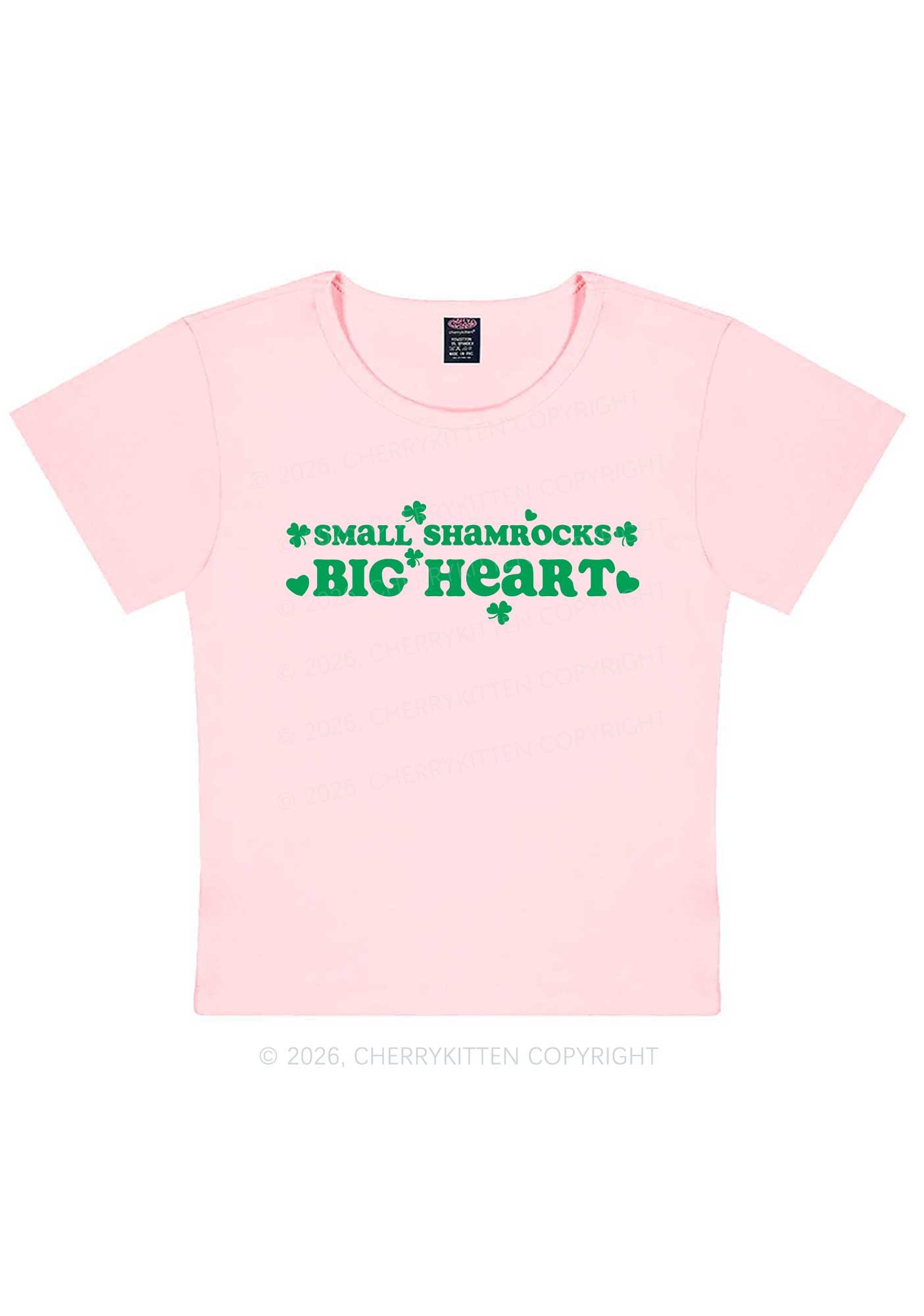 Small Shamrocks Big Heart St Patricks Y2K Baby Tee Cherrykitten