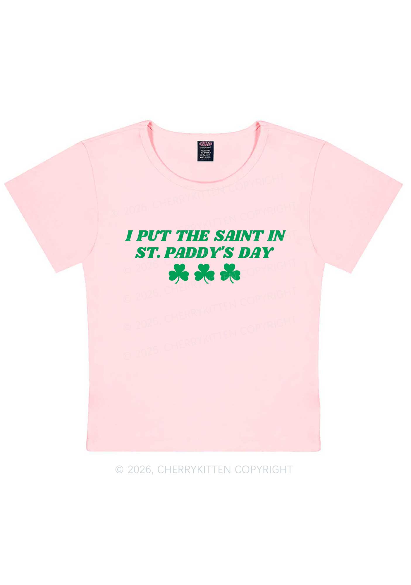 I Put The Saint In St Patricks Y2K Baby Tee Cherrykitten