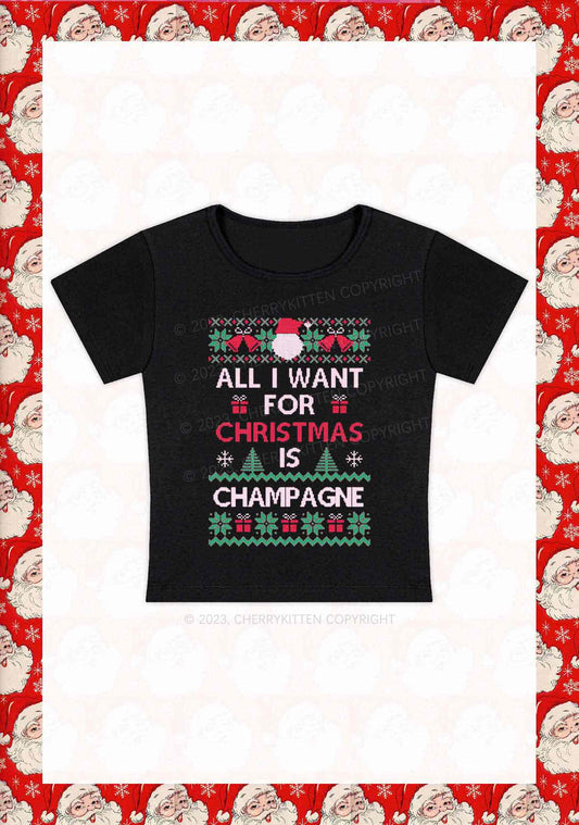 All I Want For Christmas Is Champagne Y2K Baby Tee Cherrykitten