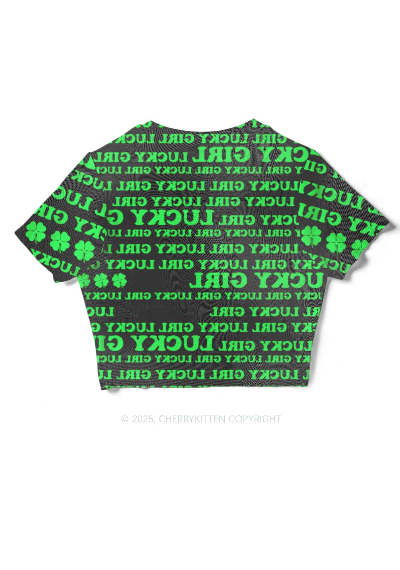 Lucky Girl Y2K Mesh Crop Top Cherrykitten