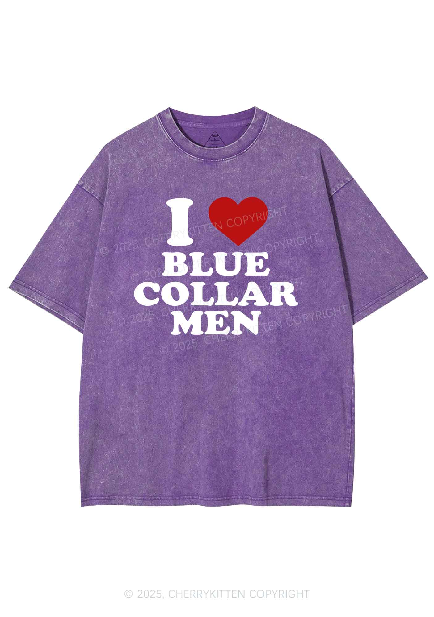 I Love Blue Collar Men Y2K Shirts Washed Tee Cherrykitten