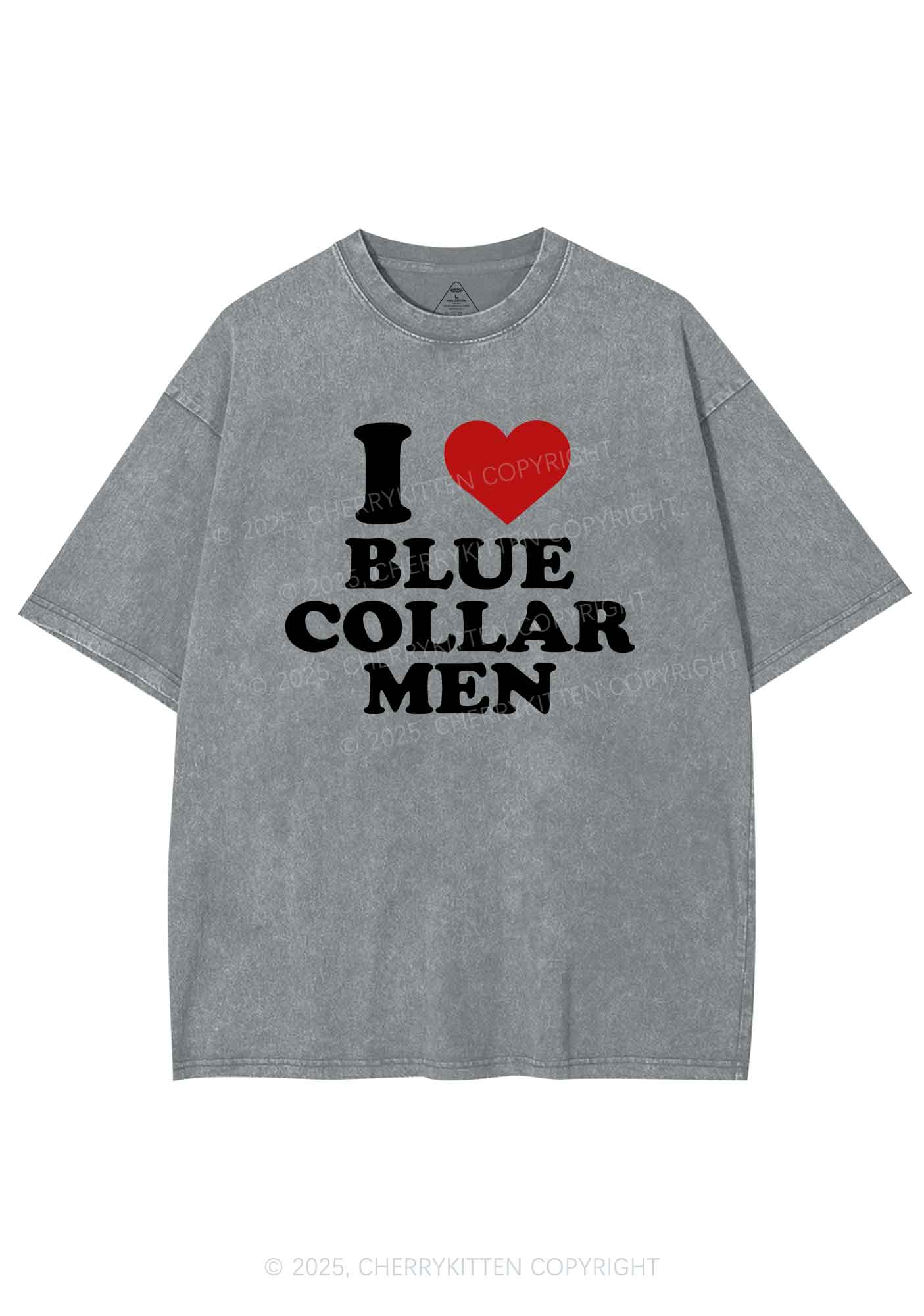 I Love Blue Collar Men Y2K Shirts Washed Tee Cherrykitten