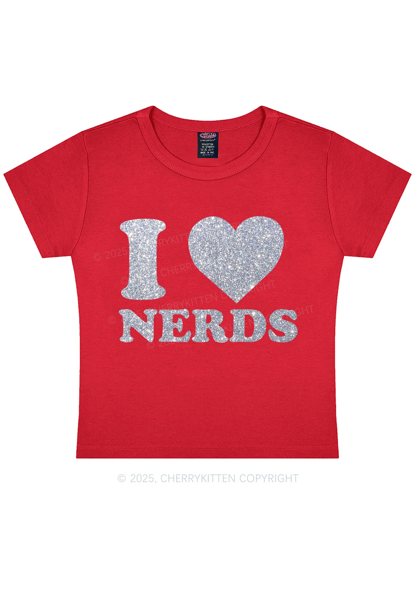 Glitter I Love Nerds Y2K Baby Tee Cherrykitten