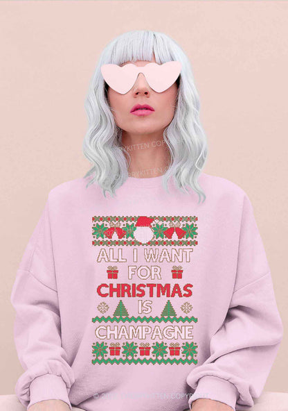 All I Want For Christmas Is Champagne Y2K Sweatshirt Cherrykitten