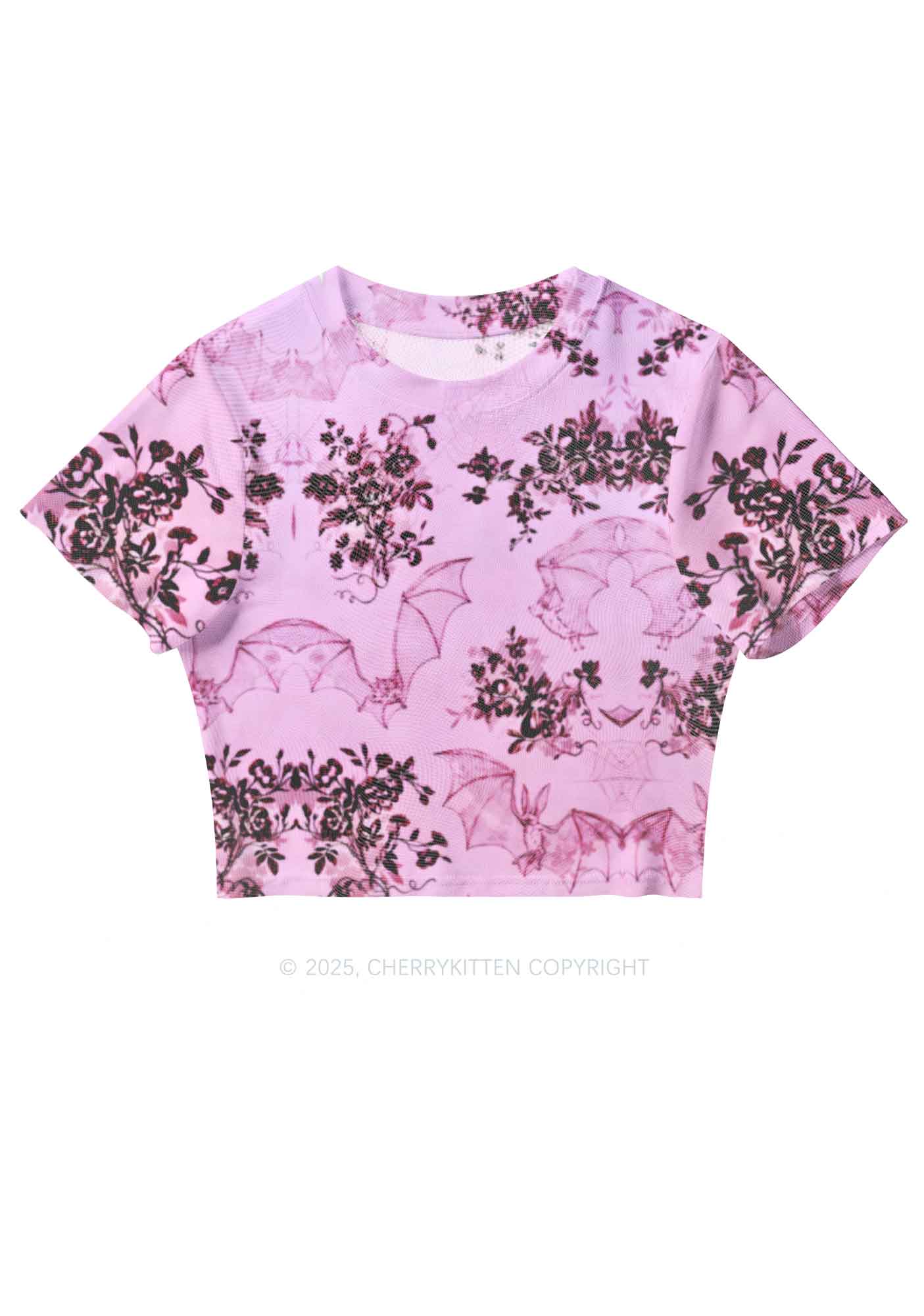 Pink Bat Y2K Mesh Crop Top Cherrykitten