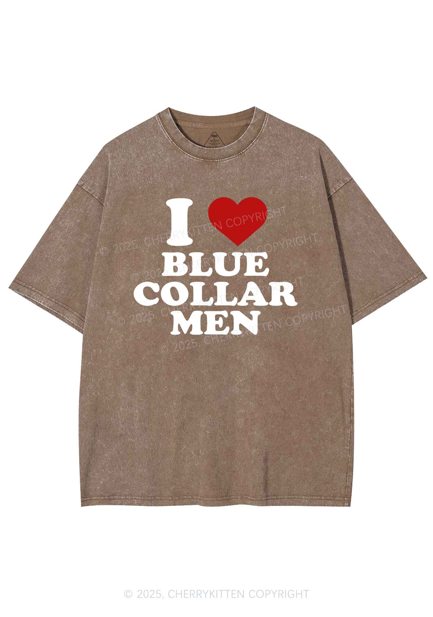 I Love Blue Collar Men Y2K Shirts Washed Tee Cherrykitten