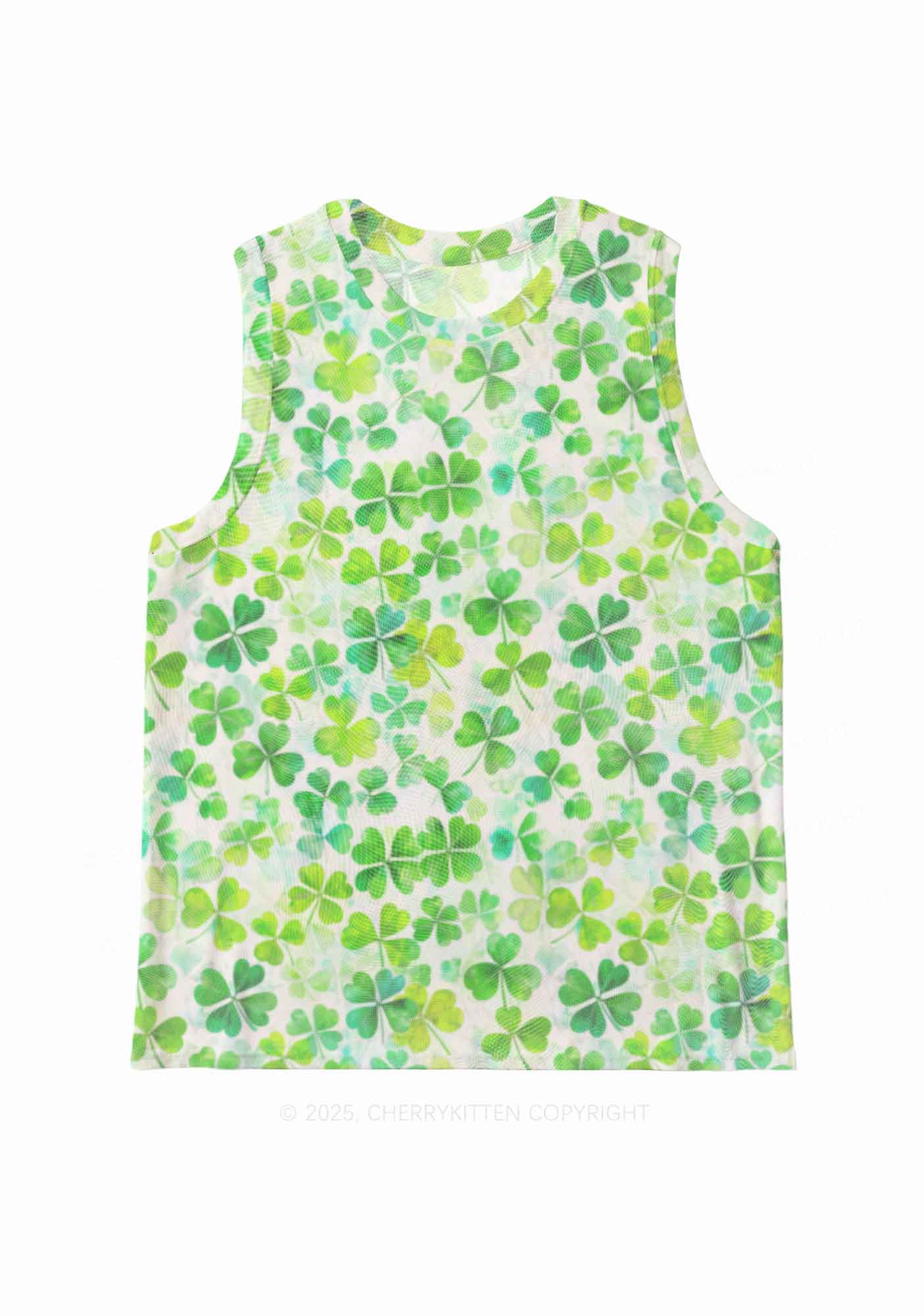 Green Shamrock Y2K Mesh Muscle Tank Cherrykitten