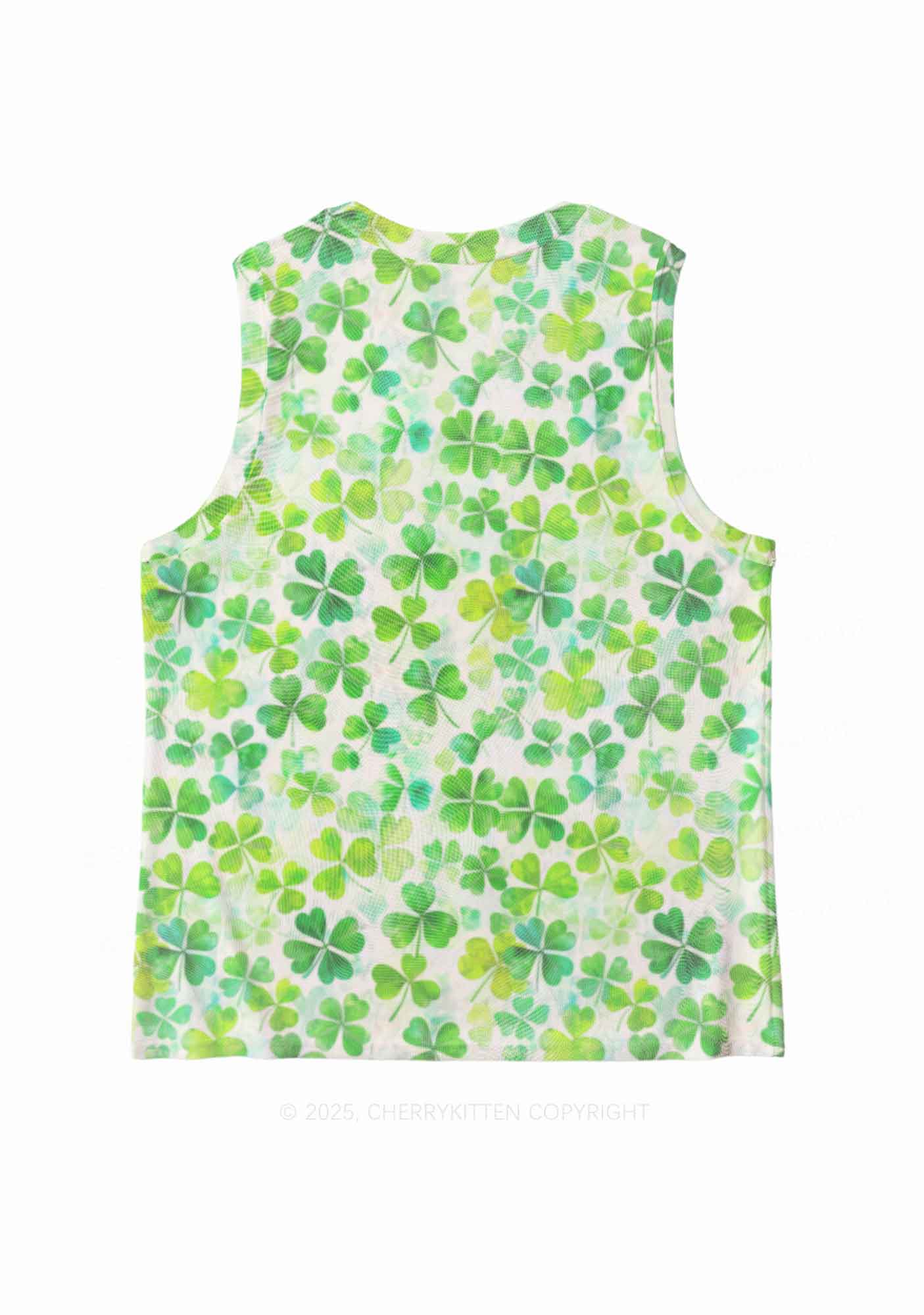 Green Shamrock Y2K Mesh Muscle Tank Cherrykitten